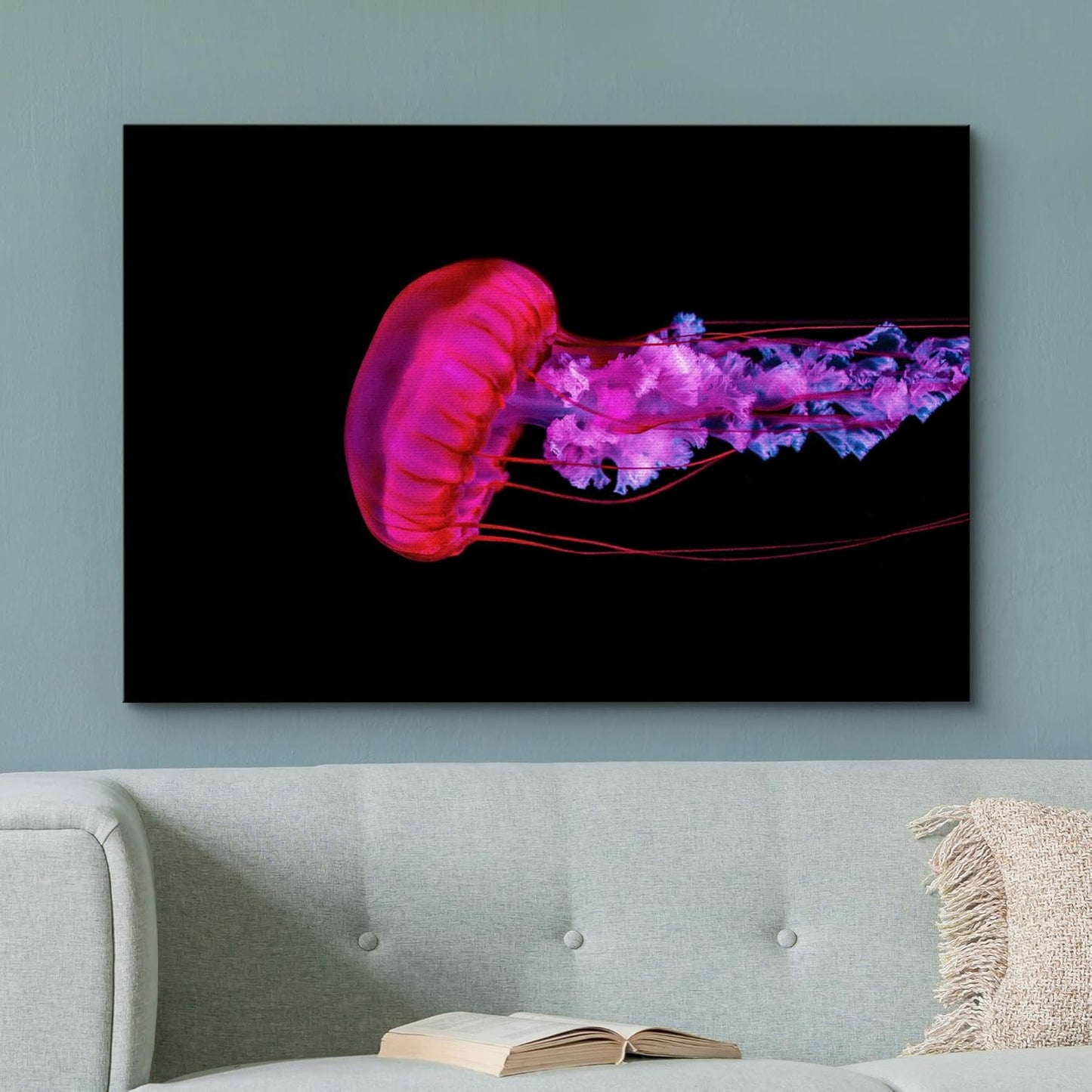wall26 Canvas Print Wall Art Underwater High Contrast Pink Jellyfish Sea Nature Animals Photography Realism Rustic Scenic Landscape Wilderness Colorful for Living Room, Bedroom, Office - 24"x36"