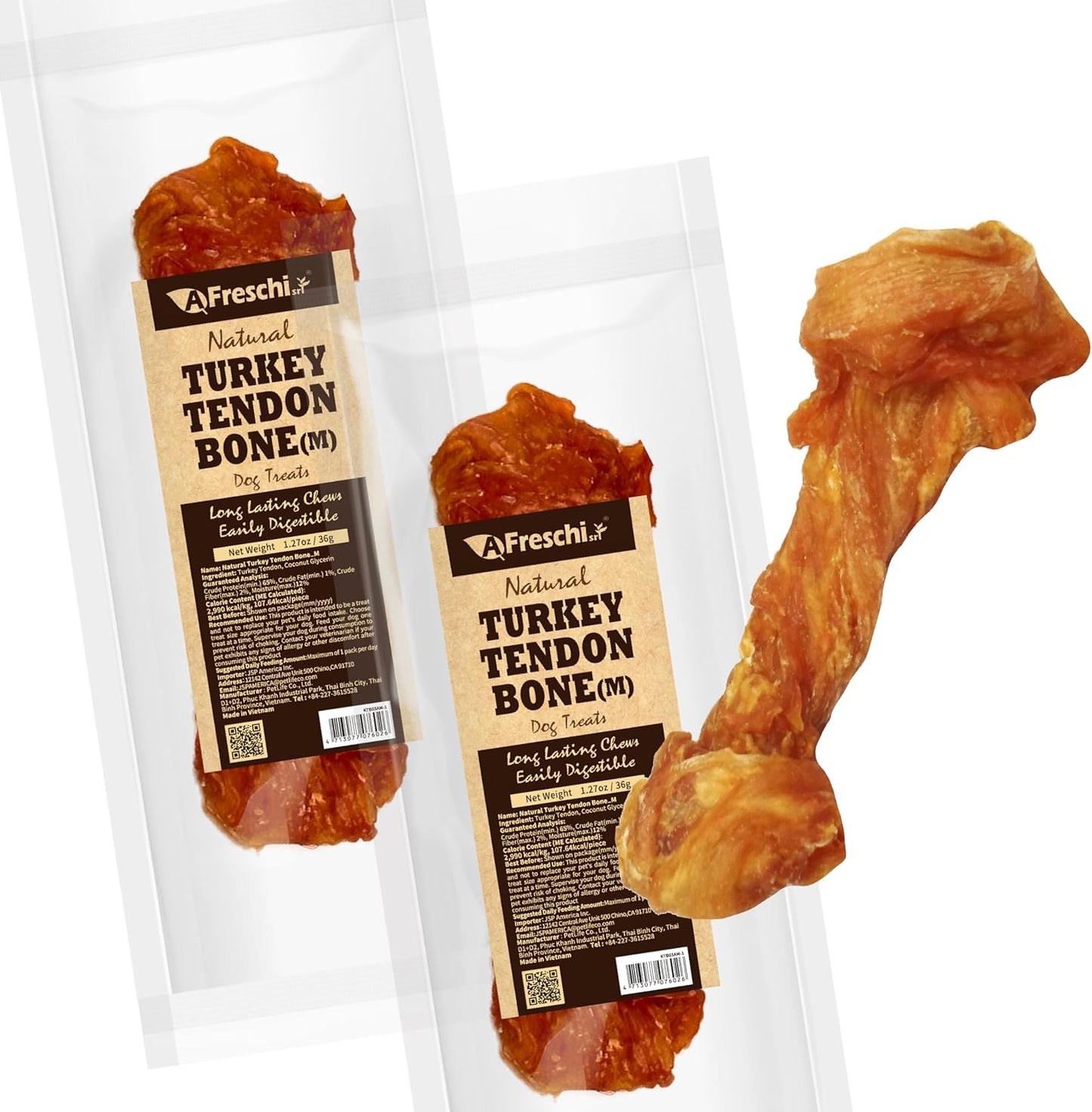 Afreschi Natural Turkey Tendon Bone (M) Pack of 2, Dog Treats for Signature Series, All Natural Human Grade Puppy Chew, USA-Sourced Turkey Tendon, Hypoallergenic, Rawhide Alternative