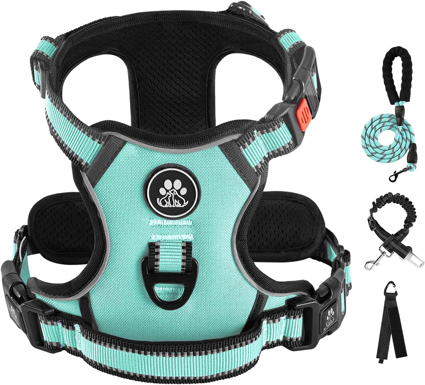 IVY&LANE No Pull Dog Harness with Leash Set, Reflective No Choke Pet Vest,Adjustable Oxford Dog Vest Harness with Easy Control Handle for Medium Dogs (Turquoise,M)