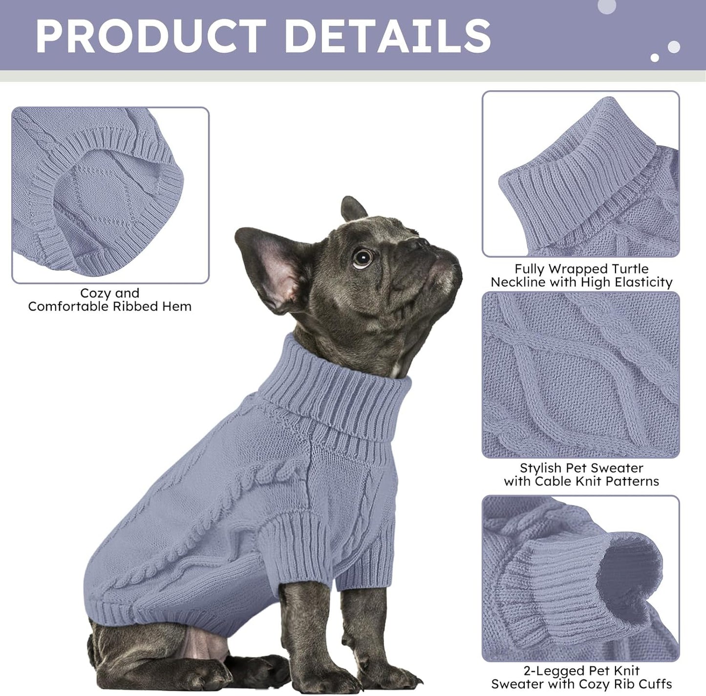 Queenmore Extra Large Warm Turtleneck Knitted Big Dog Sweaters for Male and Female Dogs (Grey,2XL)