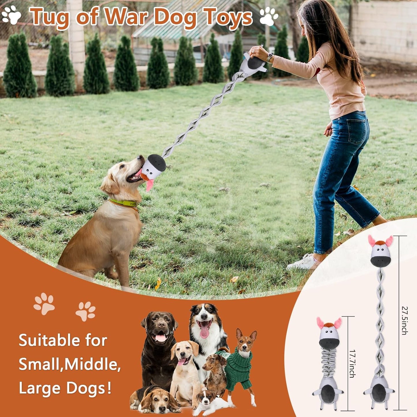 Squeaky Plush Dog Toys for Puppy Toys, Interactive Tug of War Dog Pull Toys, Stuffed Dog Pet Toys for Teething Puppy, Indoor and Outdoor Play for Small Medium Dogs and Large Dogs