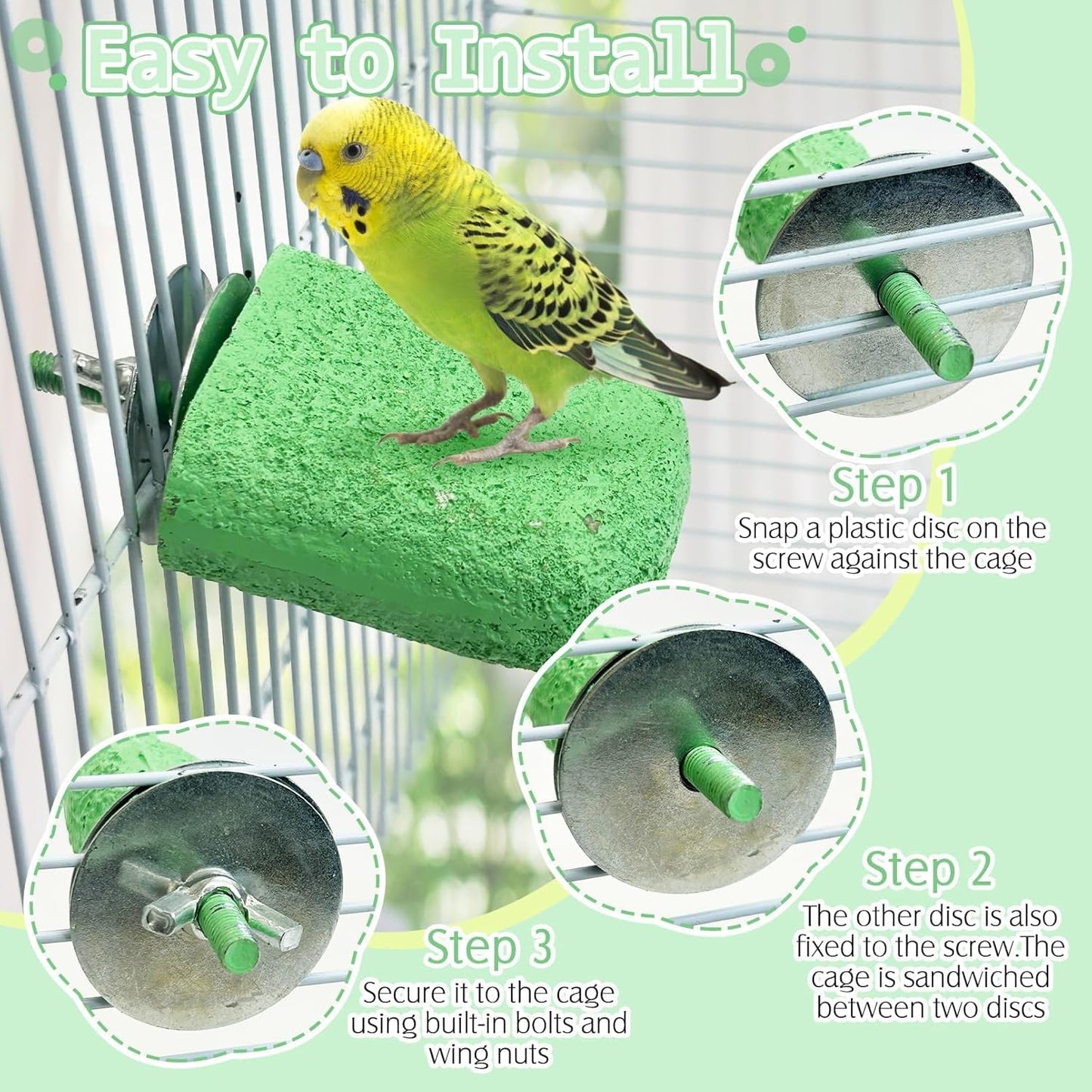 PINVNBY 5 Pack Bird Perch Resin Bird Beak Grinding Stone Parrot Cage Perch Stand Platform Foot Claws Trimmer Chew Toy Bird Cage Accessories for Budgie Cockatiel Conure Lovebird Finch (Green)
