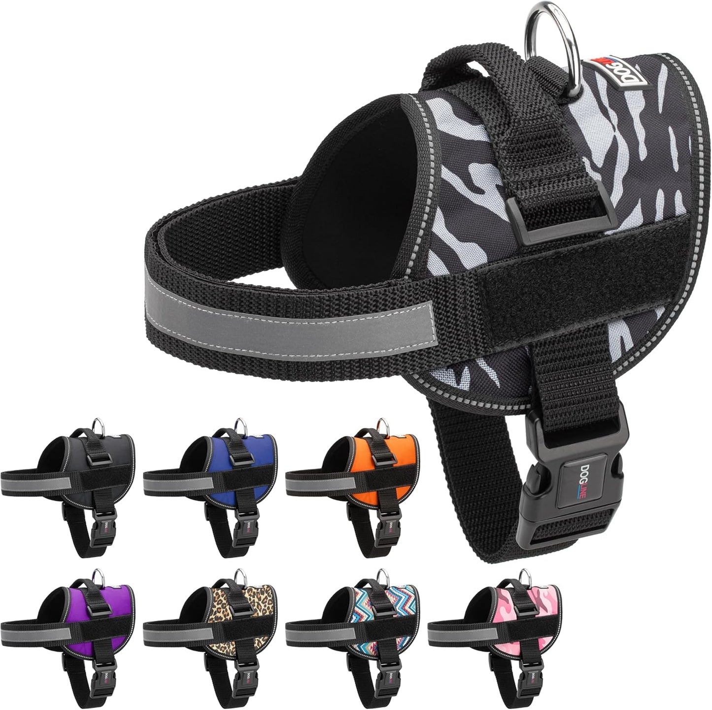 Dogline Dog Harness, Reflective No-Pull Adjustable Vest with Handle for Walking, Training, Breathable, No - Choke Harness for Small, Medium or Large Dogs Room for Patches Zebra Black/White XS 15"-18"
