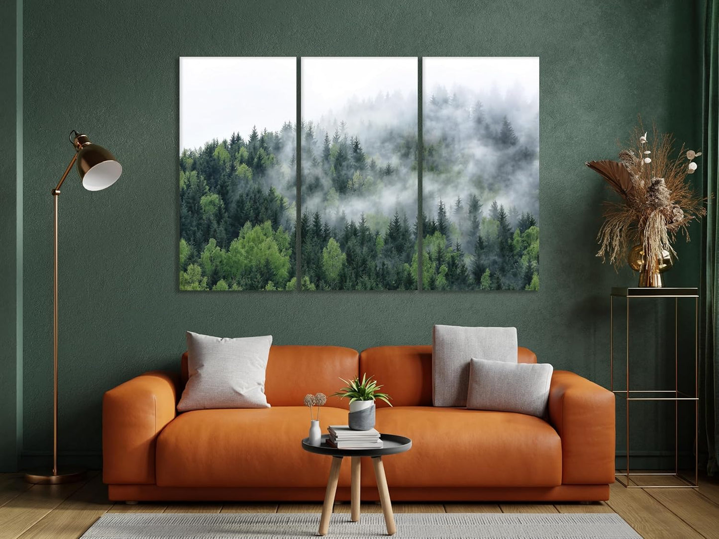 Nature Wall Art Prints - Ocean Forest Mountain Lake Canvas Landscapes - Small to Extra Large Living Room Bedroom Kitchen Bathroom Décor (Pine Trees in Fog, 31L" x 47W" - 3 Panels)