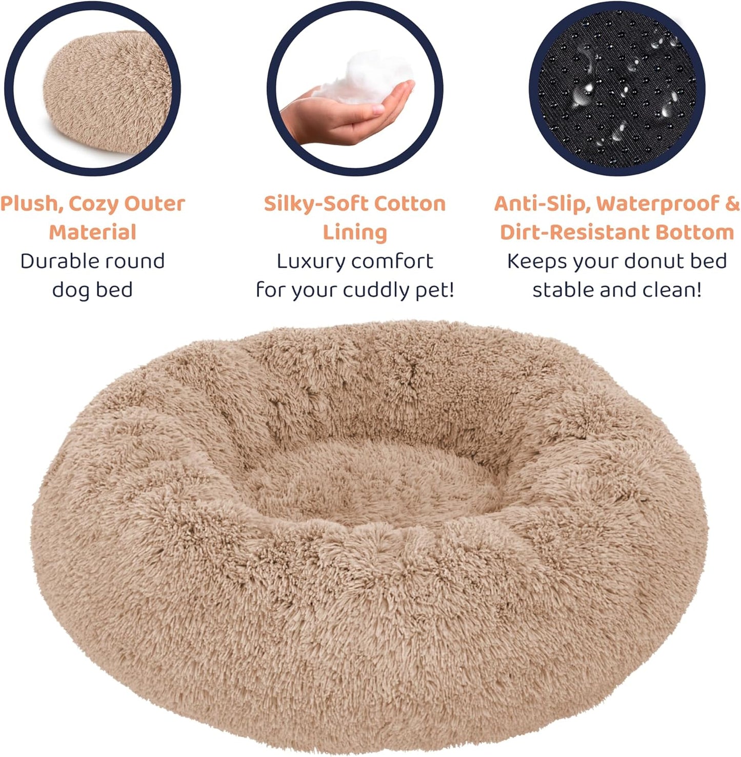 Donut Dog Bed - Premium Comfort for Anxiety Relief - Fluffy & Calming Design with Ultra-Plush Support | Cozy Round Dog Bed with Super Soft Circle Style (Size S Camel)