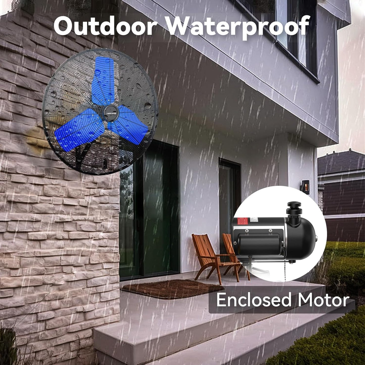 24 Inch 9500 CFM Waterproof Wall Fan Pro Series - Outdoor High Velocity Wall Mount Fan with Enclosed Motor for Residential, Warehouse, Patio, Shop, Garage, Barn UL Safety Listed