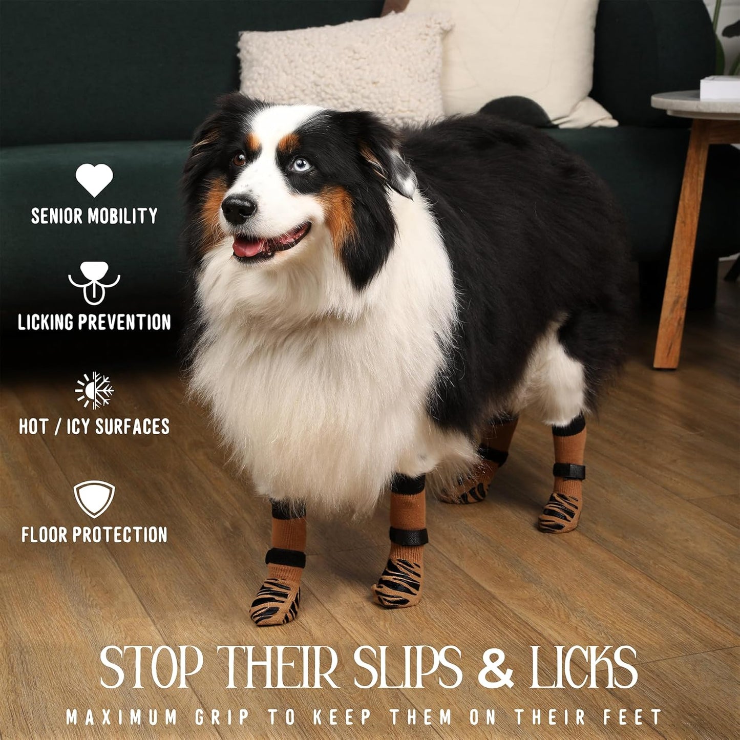 DOK TigerToes Premium Non-Slip Dog Socks for Hardwood Floors - Extra-Thick Grip That Works Even When Twisted - Prevents Licking, Slipping, and Great for Dog Paw Protection (Cool Caramel, Medium)