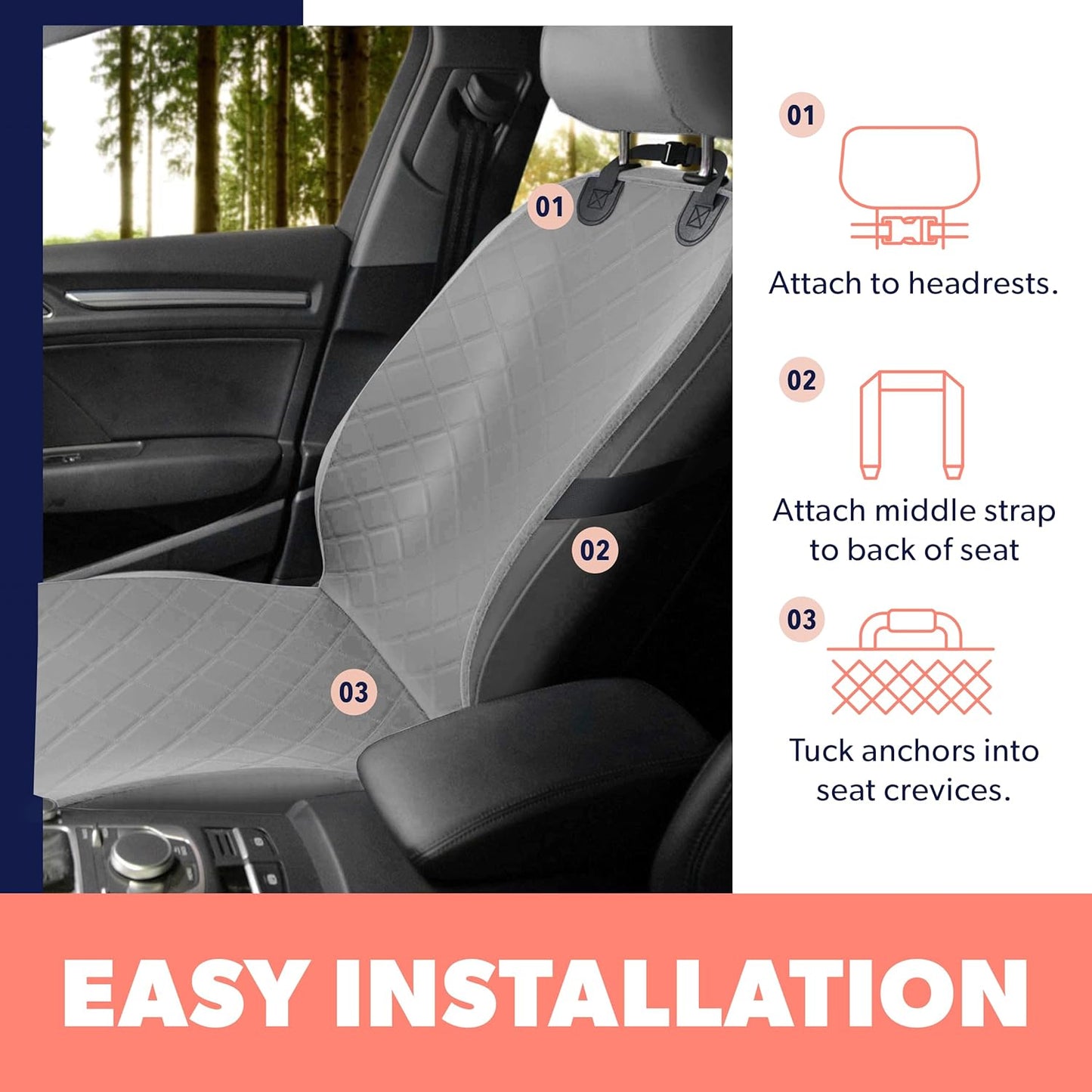 Active Pets Dog Car Seat Cover, Waterproof Front Seat Protector for SUV Truck Sedan, Pet Safety Travel Comfort System with Universal Fit, Grey