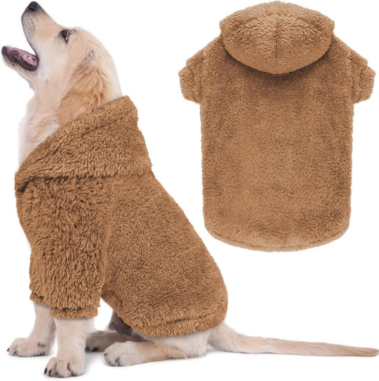 Fuzzy Dog Sweaters for Medium Dogs Dog Hoodie Soft Double-Sided Plush Fleece Pet Sweater Pet Clothes Coats Hoodie Sherpa Hooded Sweatshirt(Coffee-M)