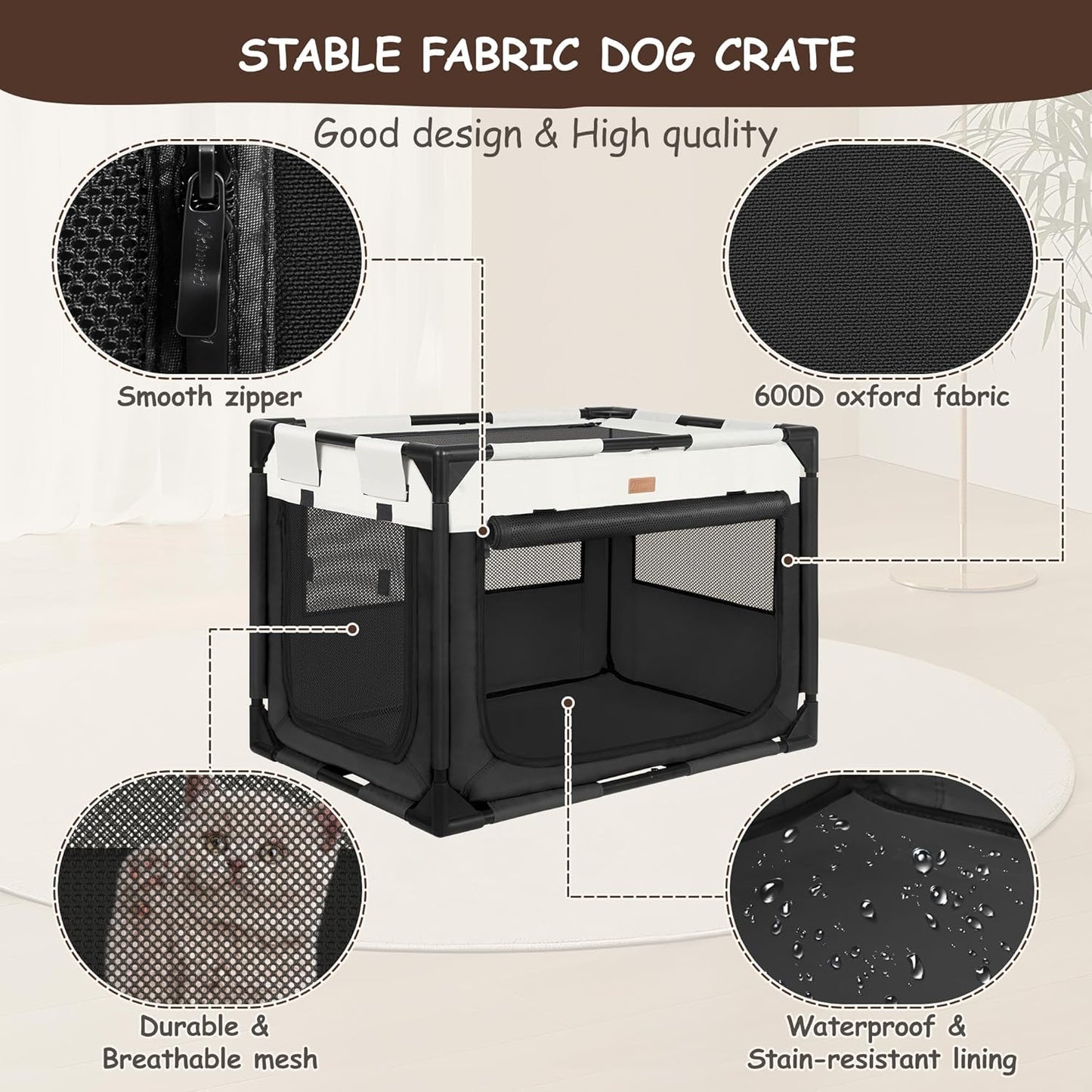 Dog Crate - Soft Pet Kennel for Dogs/Cats, 3-Door Breathable Travel Cage with Mesh Window, Portable Dog Kennel for Indoor & Outdoor, Black-XL