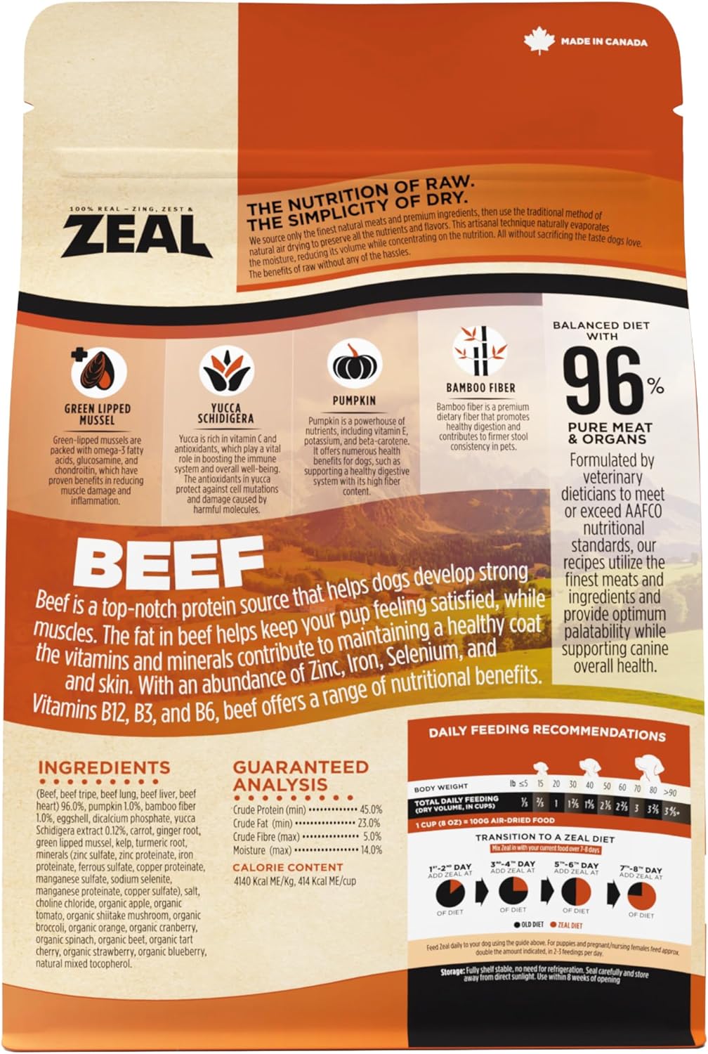 ZEAL Canada Air-Dried Beef Recipe for Dogs - High Protein, Natural Superfoods, Nutrient Rich, No Fillers, Grain Free, Complete & Balanced (Beef, 2.2 lb)