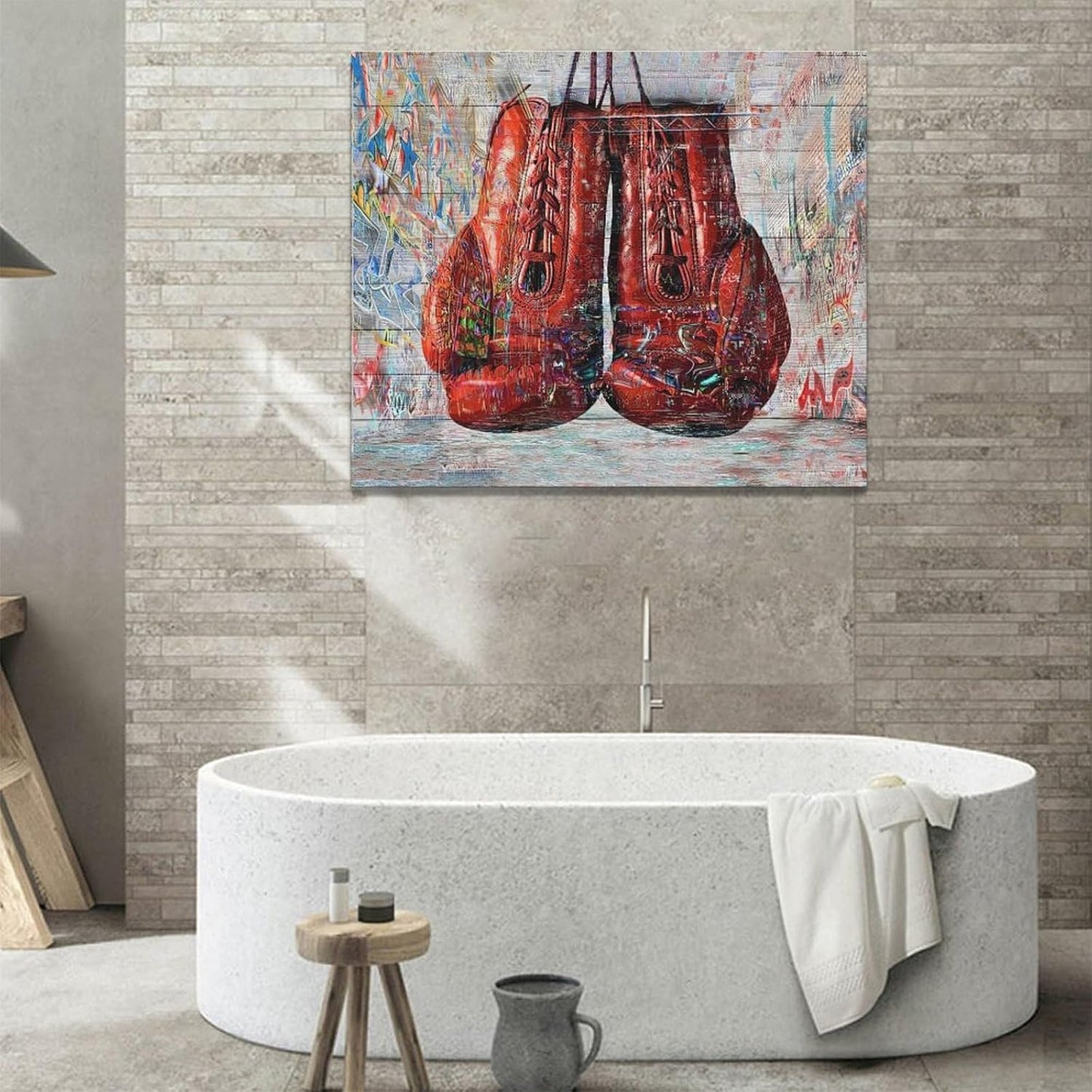 Quorin Banksy Graffiti Boxing Wall Art Red Boxing Gloves Pictures Gym Sport Wall Decor Canvas Print Painting Artwork for Gym Living Room Bedroom 20"x24"