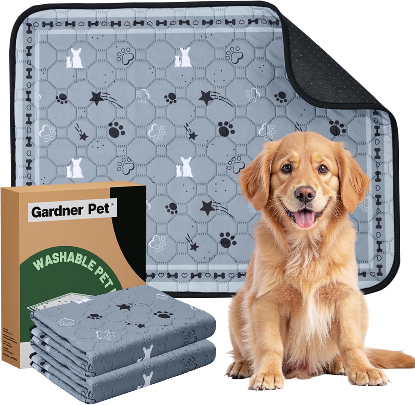 Gardner Pet Washable Dog Pee Pads,18'' x 24'' Non Slip Dog Mats with Great Urine Absorption, Reusable Puppy Pee Pads for Potty Training, 2 Pack
