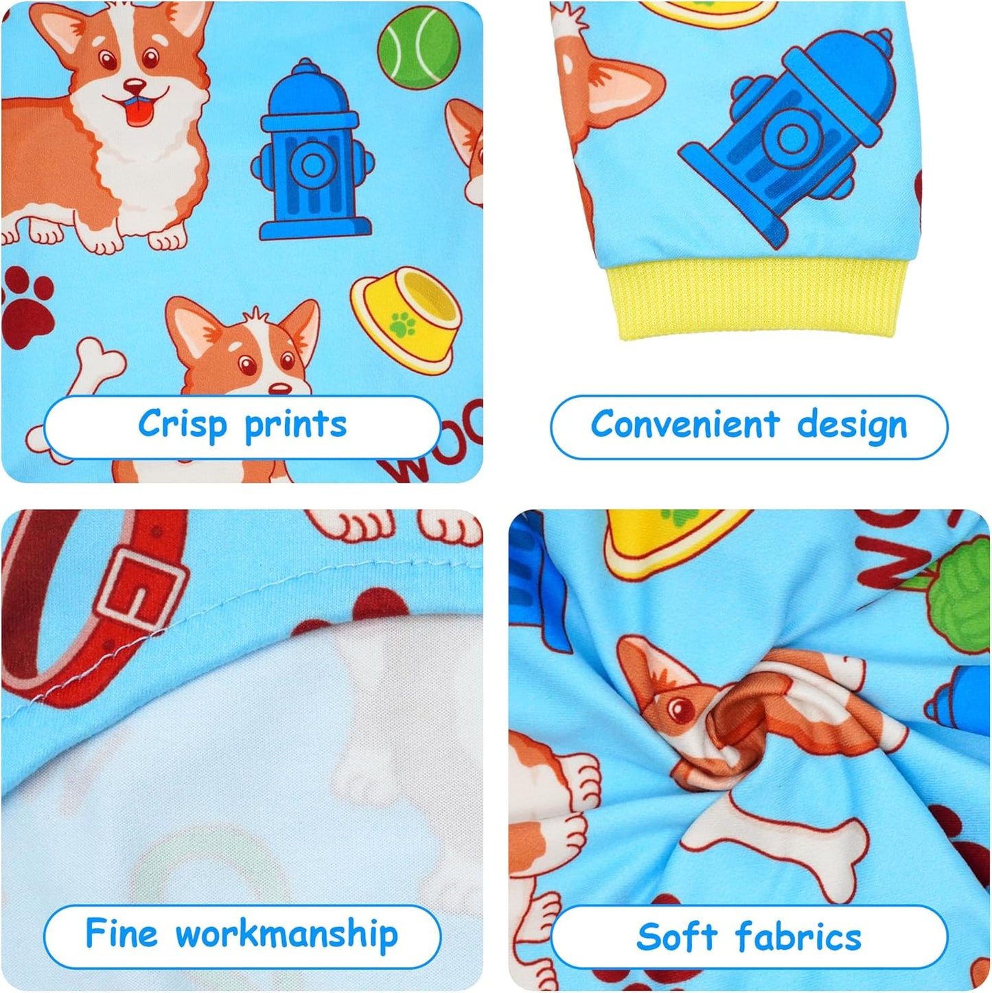 2PCS Dog Pajamas for Small Sized Doggie Pjs Clothes Puppy Onesies Outfits Pet Jammies Boy Girl Male Female Apparel Lightweight Stretch Paw Bone S