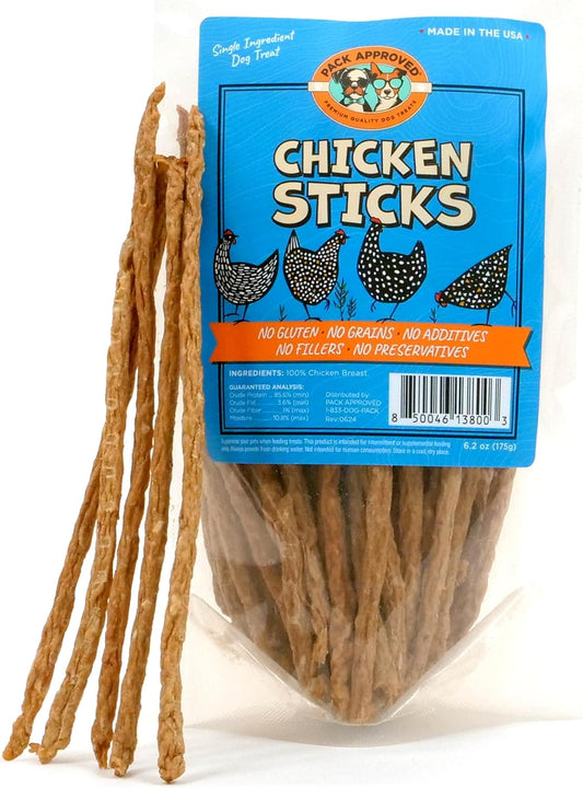 Chicken Sticks for Dogs - Dehydrated Chicken Jerky Treats. Single Ingredient Made and Sourced in America - High Protein, Low Fat - Crunchy Treat Sticks - 6.2oz