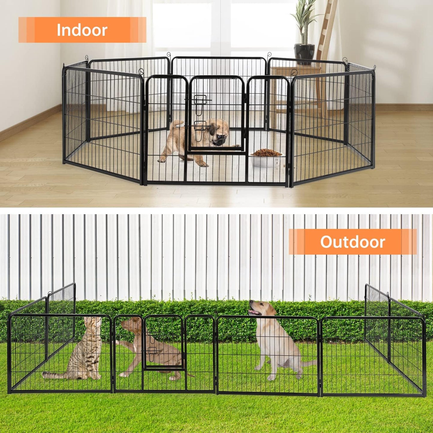 BestPet Dog Playpen Indoor 24 inch 8 Panels Metal Dog Pen Pet Dog Fence Outdoor Exercise Pen with Doors,Pet Puppy Playpen for RV Camping Yard, Black