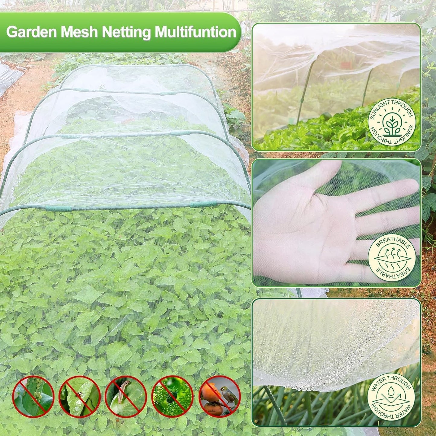 Garden Netting Mesh, 10X100 FT Garden Netting with 16 Cilps & Ultra Fine Mesh Net Bird Barrier Protection for Garden Vegetables Flowers Shrubs Fruit Trees Indoors & Outdoors Plant Beds Greenhouse