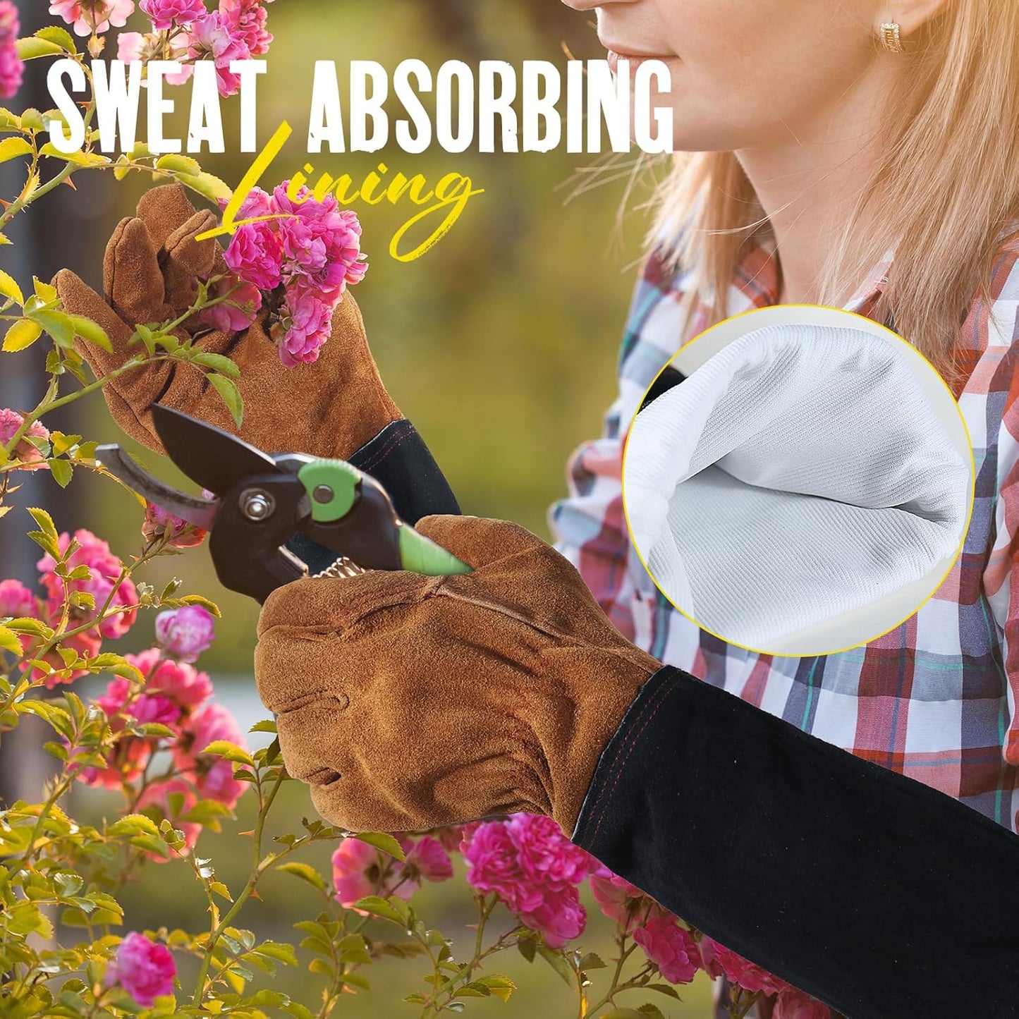 HANDLANDY Leather Gardening Gloves for Men & Women, Rose Pruning Thorn Proof Garden Glove, Long Sleeve Gauntlet Gloves (Black-brown, X-Large (Pack of 1))