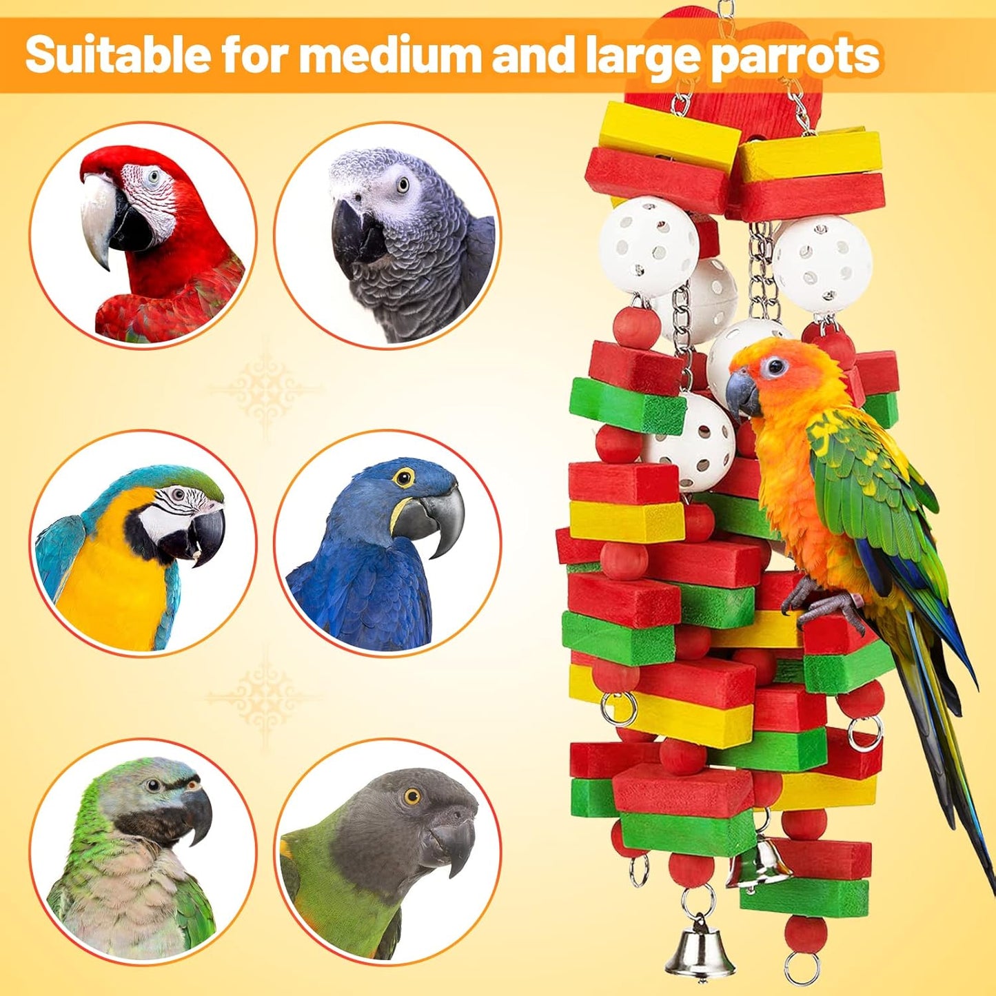 MEWTOGO Large Bird Parrot Toys for Cockatoos African Grey Macaws and Amazon Parrots Bird Gift