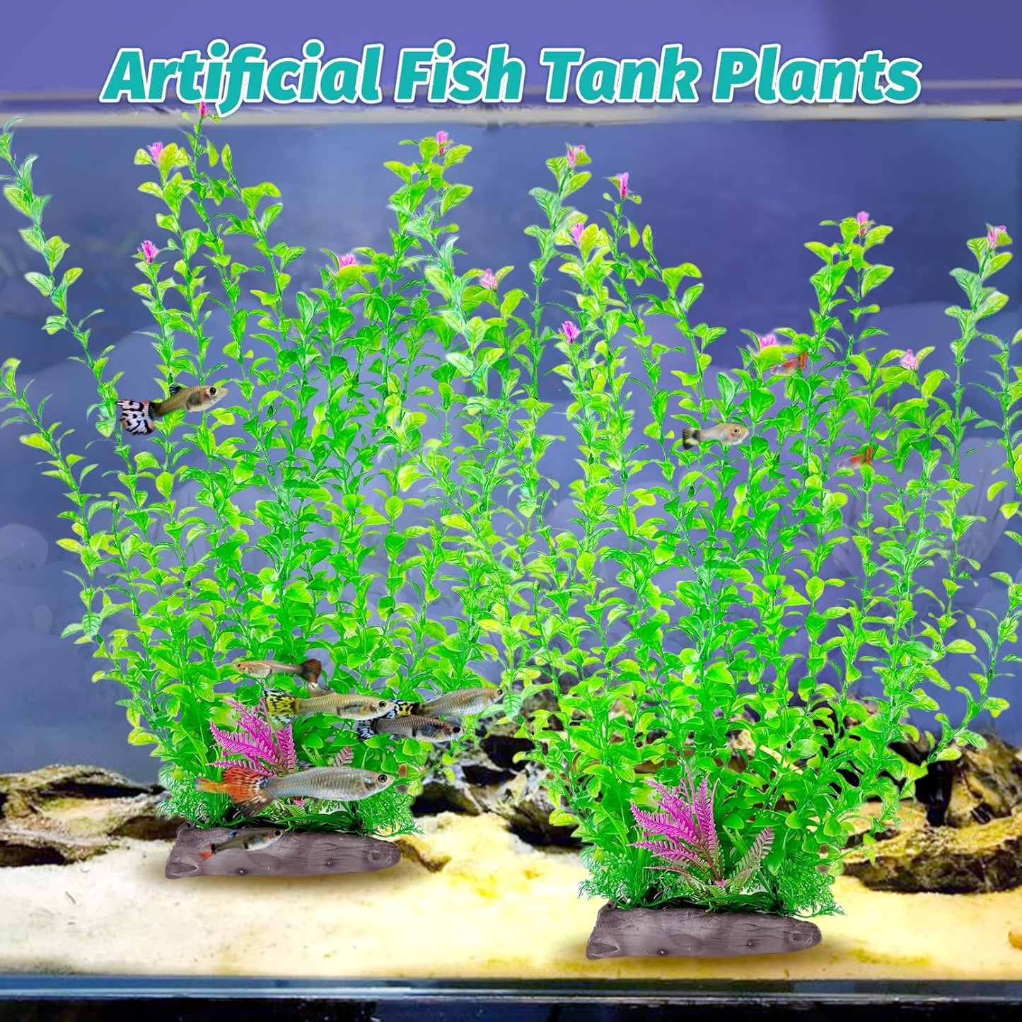 Hamiledyi Aquarium Plastic Plants Aquarium Decor Artificial Fish Tank Plants,Tall Fish Tank Decorations, Extra Large Aquarium Plant 20.4-inch Tall,2PCS