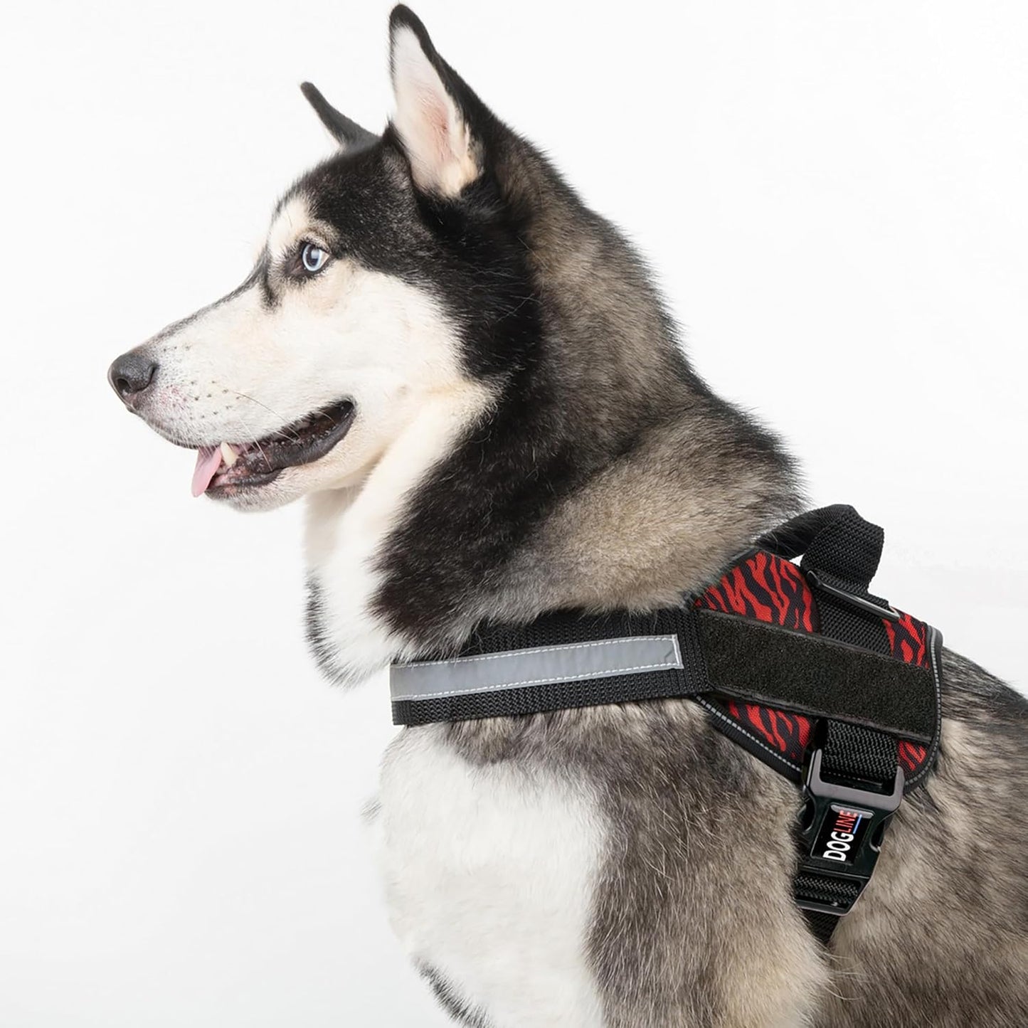Dogline Dog Harness, Reflective No-Pull Adjustable Vest with Handle for Walking, Training, Breathable, No - Choke Harness for Small, Medium or Large Dogs Room for Patches Zebra Black/Red S 18"-24"