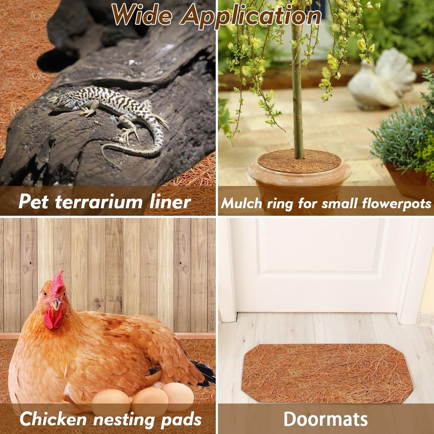 ZeeDix 10 Pieces Coconut Fiber Reptile Substrate Mat, 8 x 8 inches Natural Coco Coir Mat Turtle Bedding Tortoise Carpet Reptile Terrarium Liner for Lizard Snake Turtle Gecko Bearded Dragon