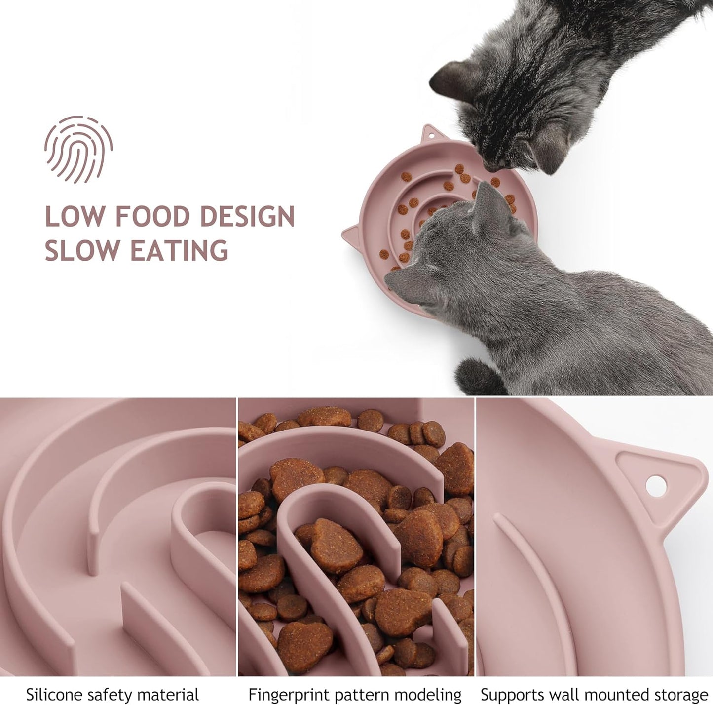 Coomazy Silicone Slow Feeder Dog Cat Bowls, Interactive Puzzle Toy for Pets Food Training, Keeps Dogs Cats Busy, Prevents Puppy Kitty Overeating (Dusty Pink, 1.4Cup)