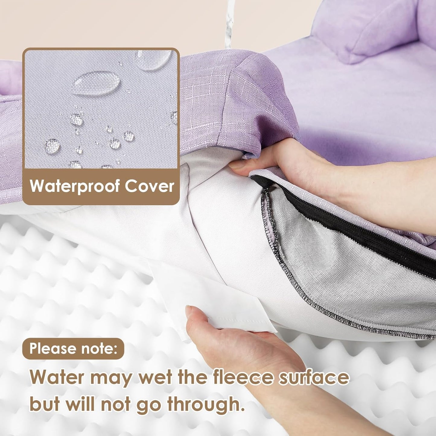 EHEYCIGA Orthopedic Dog Beds for Extra Large Dogs 44x32Inch, Waterproof Memory Foam XL Pet Bed with Sides, Non-Slip and Egg-Crate Foam Big Dog Couch Bed with Washable Removable Cover, Lilac