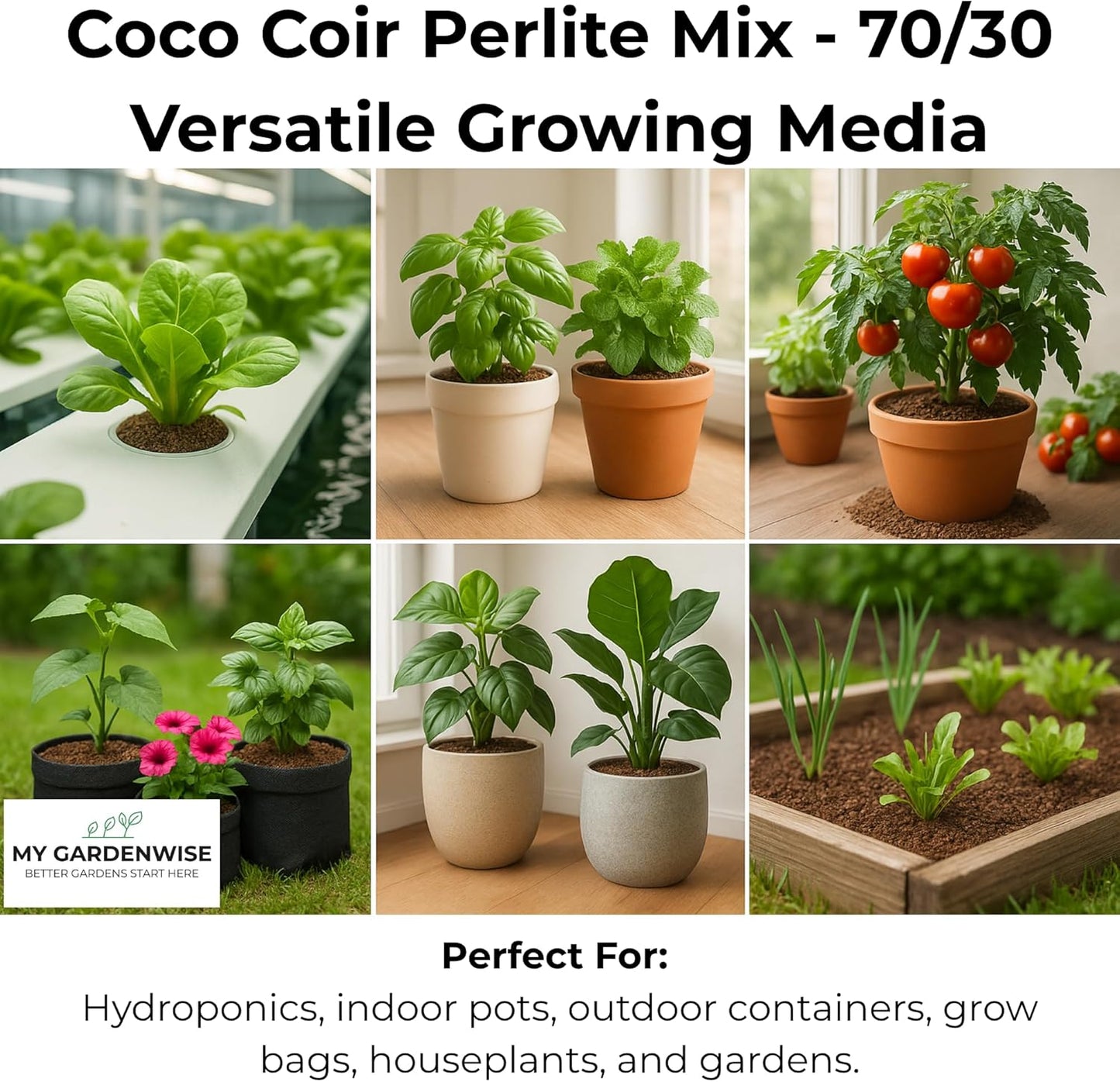 Coco Perlite - Coco Coir Perlite Mix - 70/30 Growing Media - Hydroponic, Indoor & Outdoor, Grow Bags & House Plants (15 quarts - 0.5 cu ft)