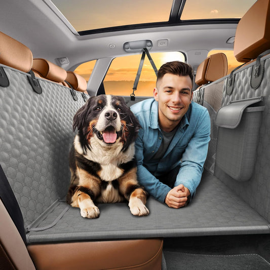 Back Seat Extender for Dogs, Heavy Duty Dog Car Seat Cover for Back Seat and Aggressive Chewer, Large Hard Bottom Car Seat Cover for Dogs, Dog Hammock for Car, Travel Pet Car Bed for Car, SUV, Truck