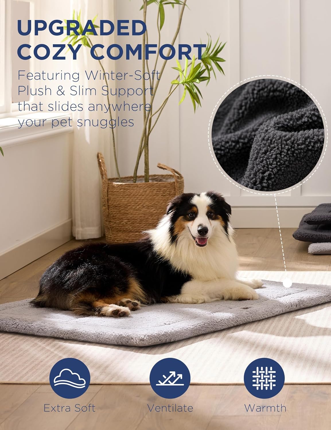 Joydeco Low Profile Dog Crate Mat Reversible Bed Pad, Washable Dog Pad Mat with Ultra Soft Fleece, Compact Design Kennel Beds Mats for Large Medium Small Pets, 36" x 27" Gray