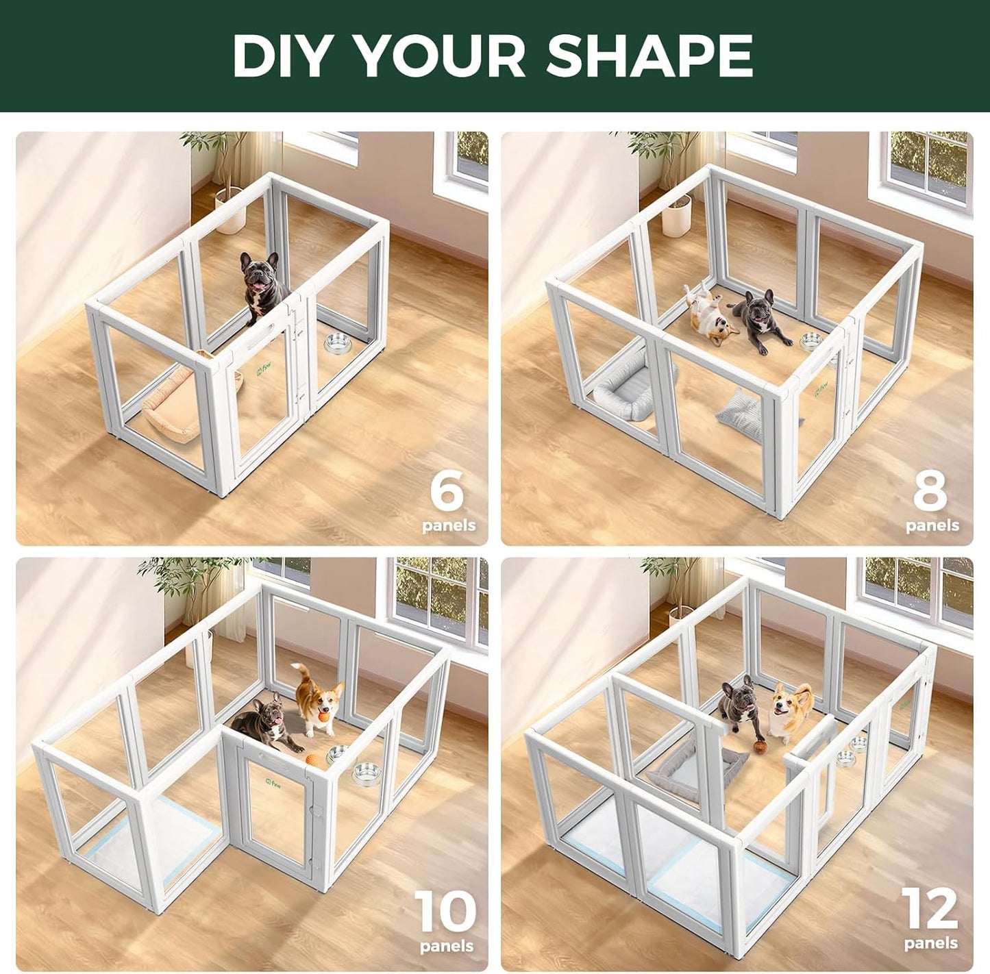 FXW AuraSpace Acrylic Indoor Unleashed Dog Playpen for Small and Medium Dogs, 30 Inch, 6 Panels, White