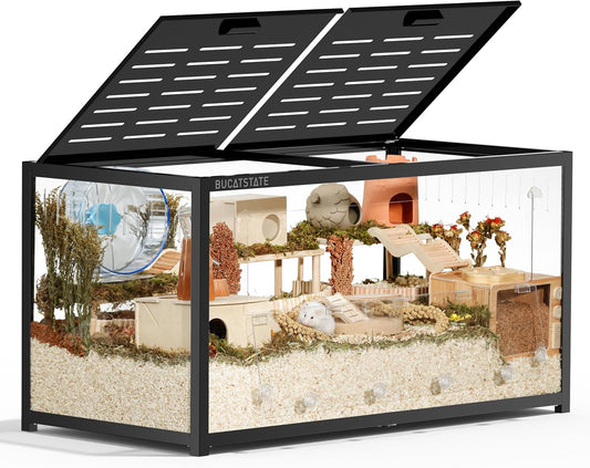 BUCATSTATE Hamster Cage Metal 3.0 - Chewproof Large Rat Cage Stackable with Top Access Easy Assemble 47L x 23.6W x 25.5H Inches Dwarf Syrian Hamster Tank for Gerbil Mouse (7.75 ft², Black)