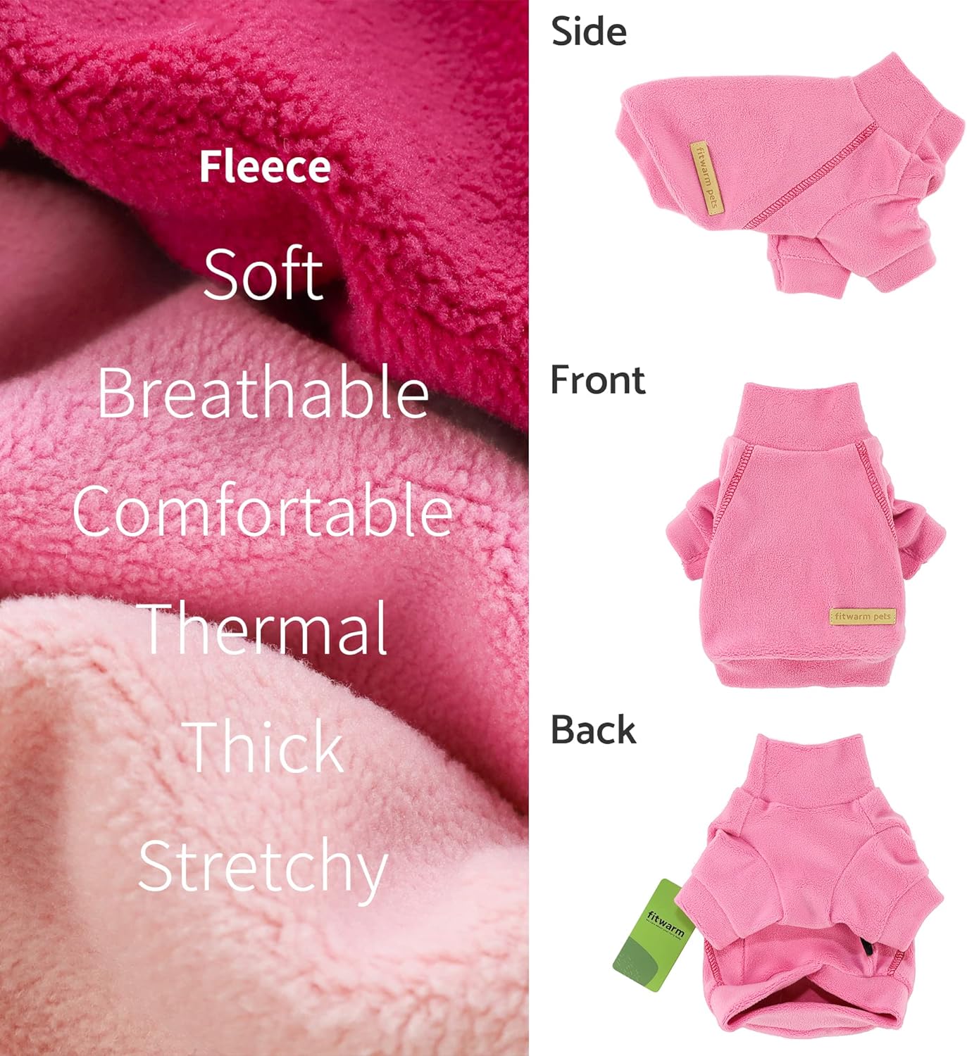 Fitwarm 3 Pack Classic Fleece Sweatshirt for Small Dogs and Cats, Pullover Jumper in Pink, Rose and Baby Pink