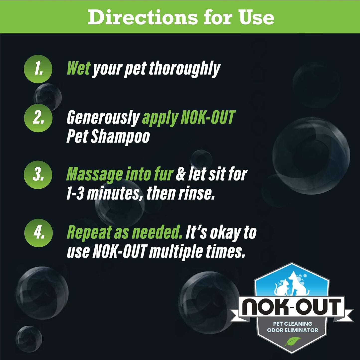 Nok-Out Premium Grade Pet Shampoo for Dogs and Cats, Veterinary Strength and Odor Eliminator Formula, Made in The USA, 20 Ounce Bottle
