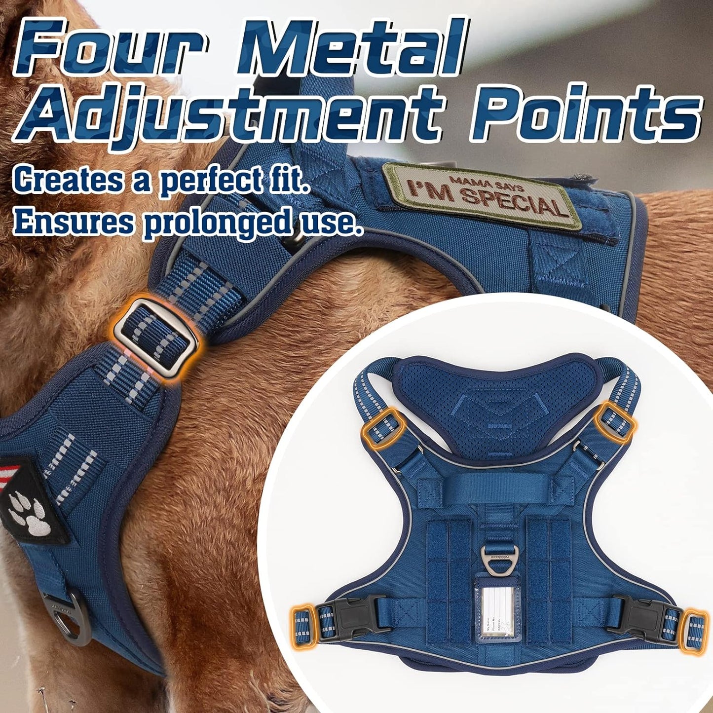 rabbitgoo Tactical Dog Harness for Large Dogs, No Pull Military Service Vest with Handle & Molle, Easy Control for Training Walking, Adjustable Reflective Straps, Blue, L