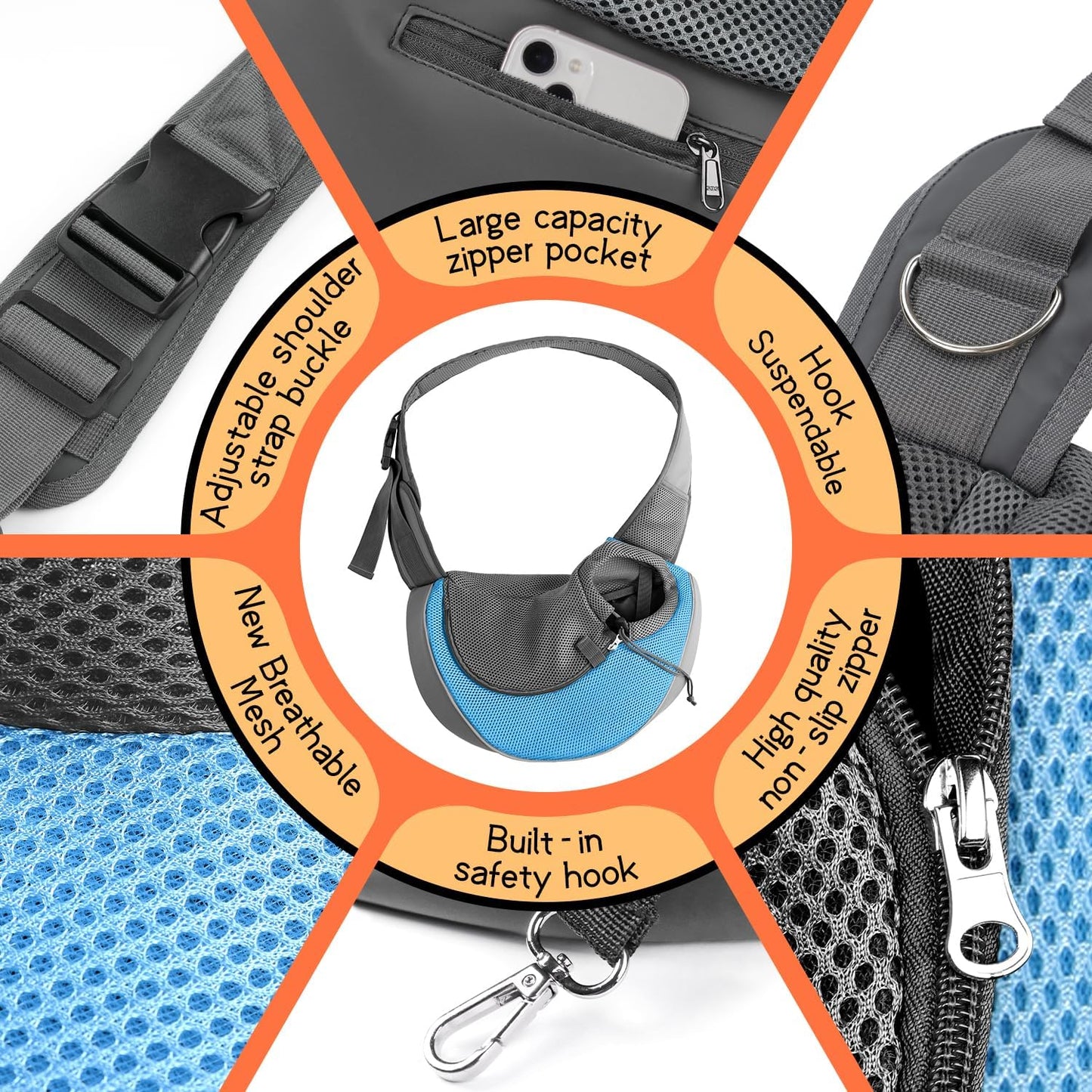 YUDODO Pet Dog Sling Carrier Breathable Mesh Travel Safe Sling Bag Carrier for Dogs Cats