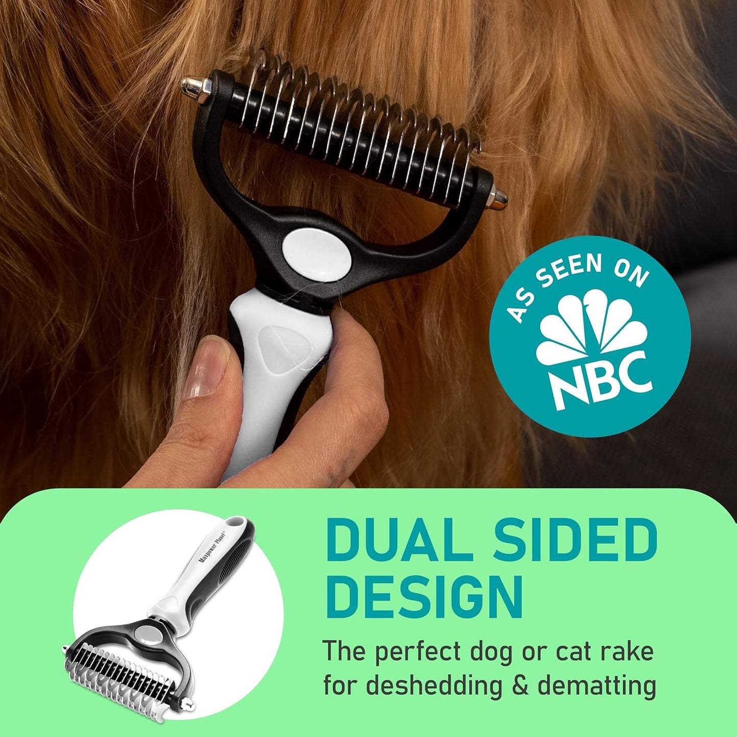 Maxpower Planet Pet Grooming Brush - Double-Sided Undercoat Rake for Dogs and Cats, Extra Wide, Reduces Shedding by 95%, White