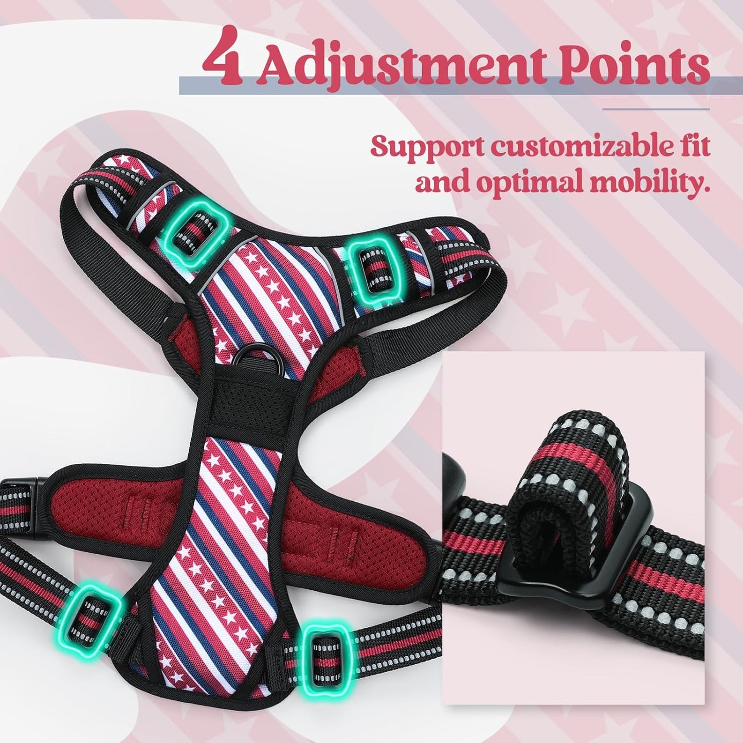 rabbitgoo Dog Harness No Pull with 2 Leash Clips, Adjustable Soft Padded, Reflective Oxford No Choke Pet Vest with Easy Control Handle for Large Dogs, Red Stripe, XL