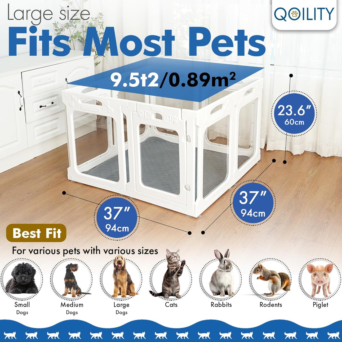 Clear Dog Playpen Indoor, Effectively Relieves Pet Anxiety, Suitable for Most Dogs, White