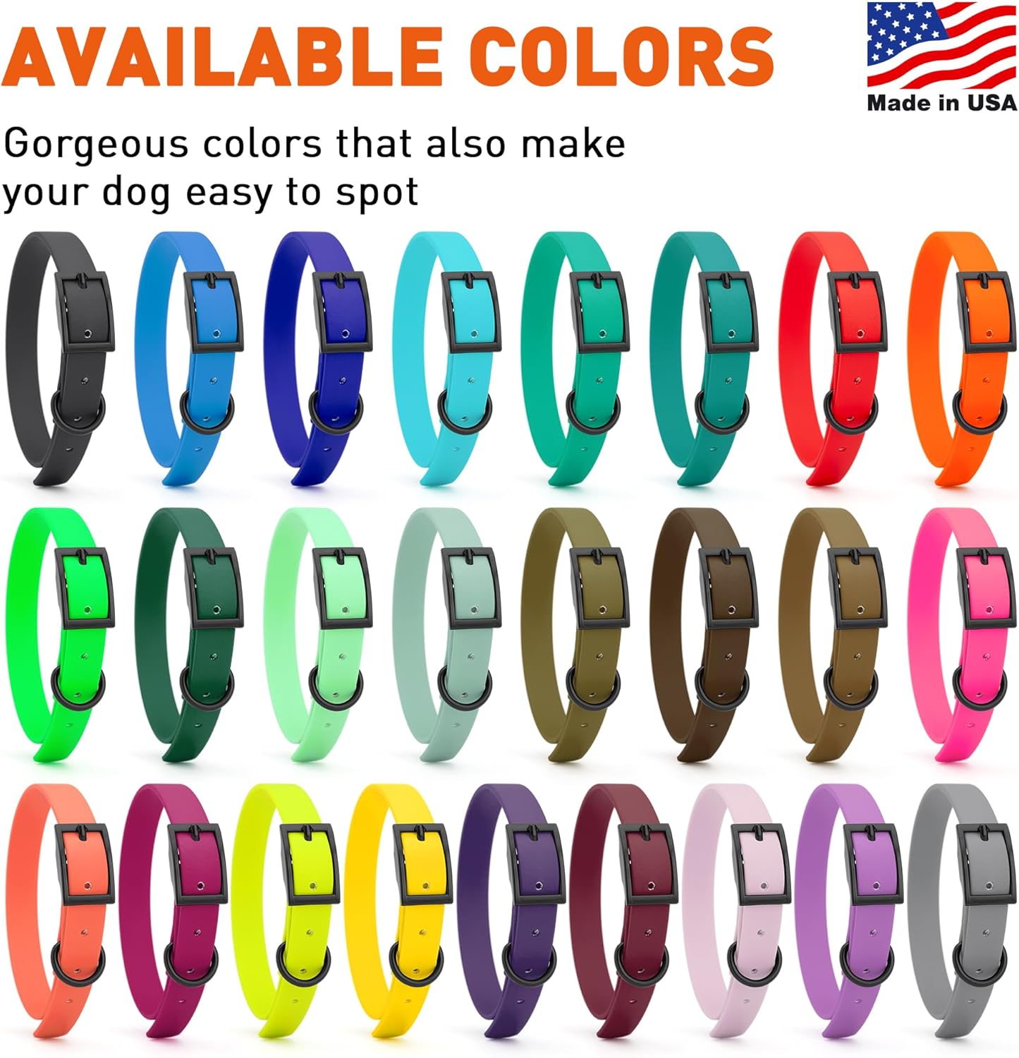 Dogline Biothane Waterproof Dog Collar Strong Coated Nylon Webbing with Black Hardware Odor- Proof for Easy Care Easy to Clean High Performance Fits Small Medium or Large Dogs, Sage Green