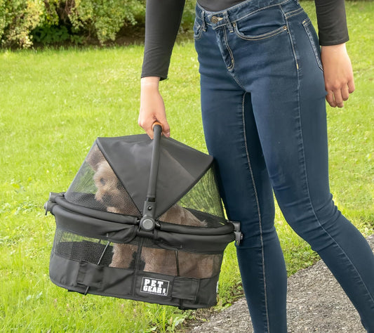 Pet Gear No-Zip View 360 Ultra Lite Pet Safety Carrier & Car Seat for Small Dogs & Cats Push Button Entry, 15", Onyx