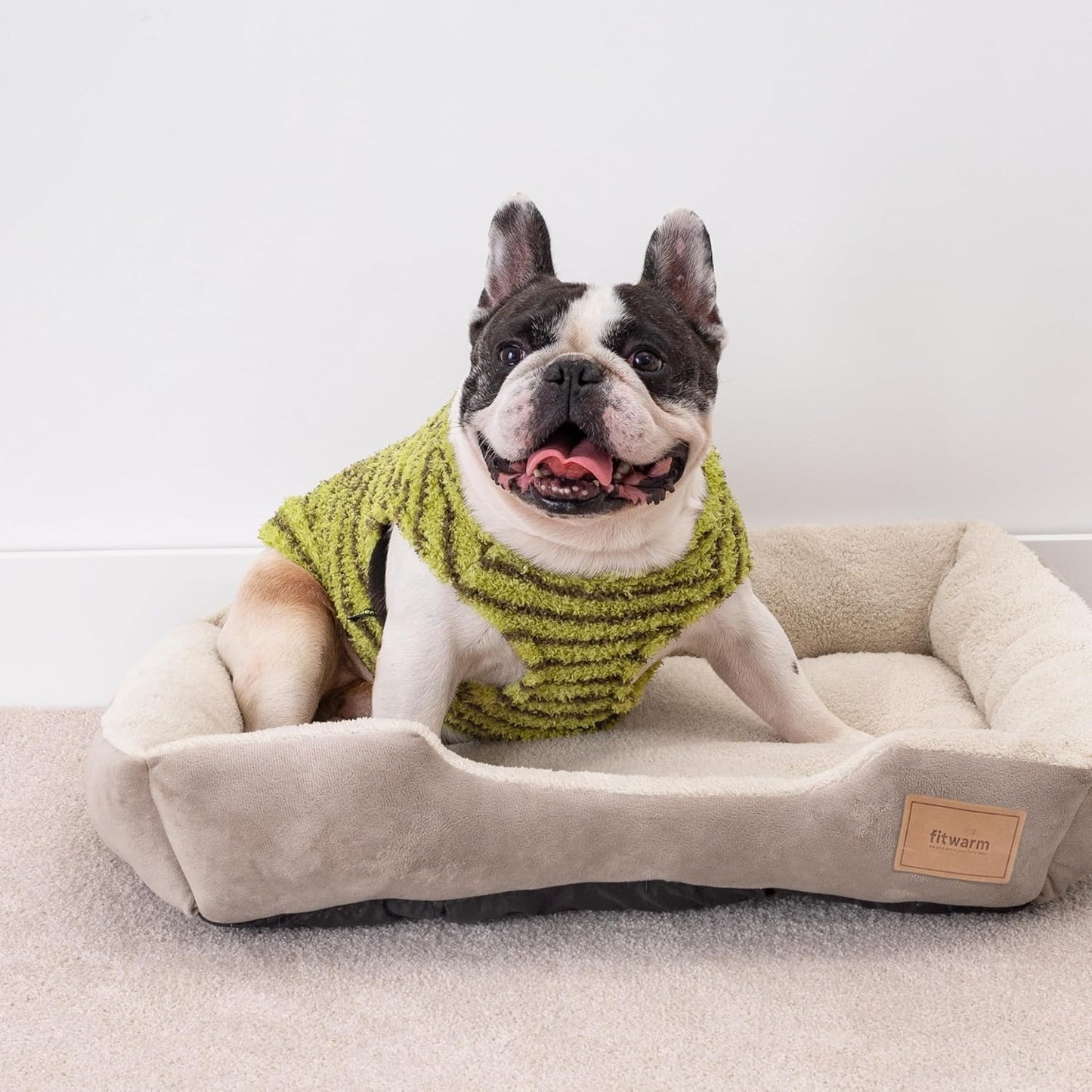 Fitwarm 2 Pack Striped Fleece Dog Sweater, Warm Winter Clothes for Small Dogs Boy Girl, Fuzzy Pet Outfit, Sky Blue, Olive Green, Medium