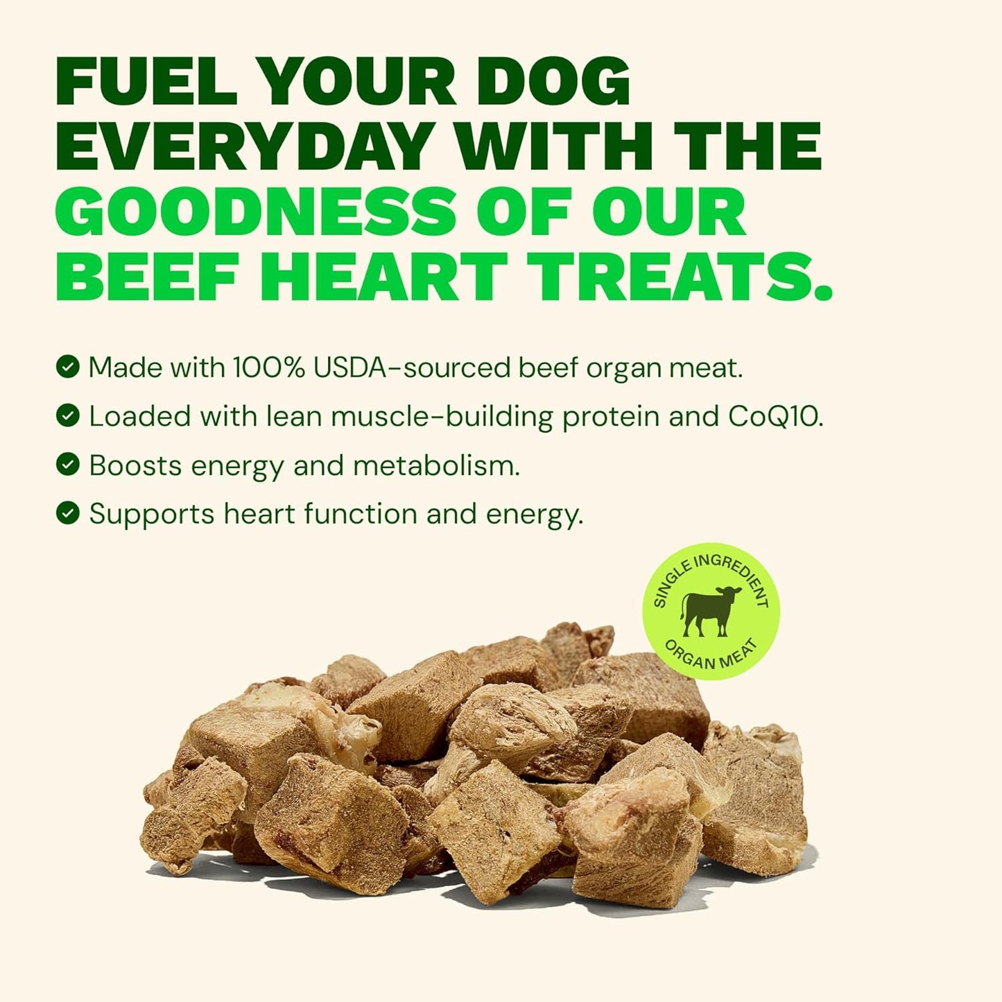 Get Joy Freeze Dried 100% Beef Heart Dog Treats, 4oz | Single Ingredient Organ Meat, High Protein Raw Dog Food Topper, Snack & Training Rewards | Grain Free, Gluten Free, Filler Free