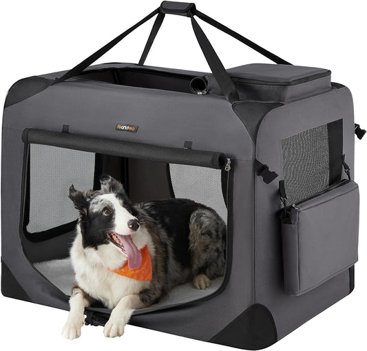 Feandrea 36 Inches Collapsible Soft Dog Crate, Portable Travel Dog Crate for Indoor and Outdoor Use, Dog Carrier Kennel with Safety Zippers, for Living Room, Car, Travelling, Camping, Gray UPDC90G01