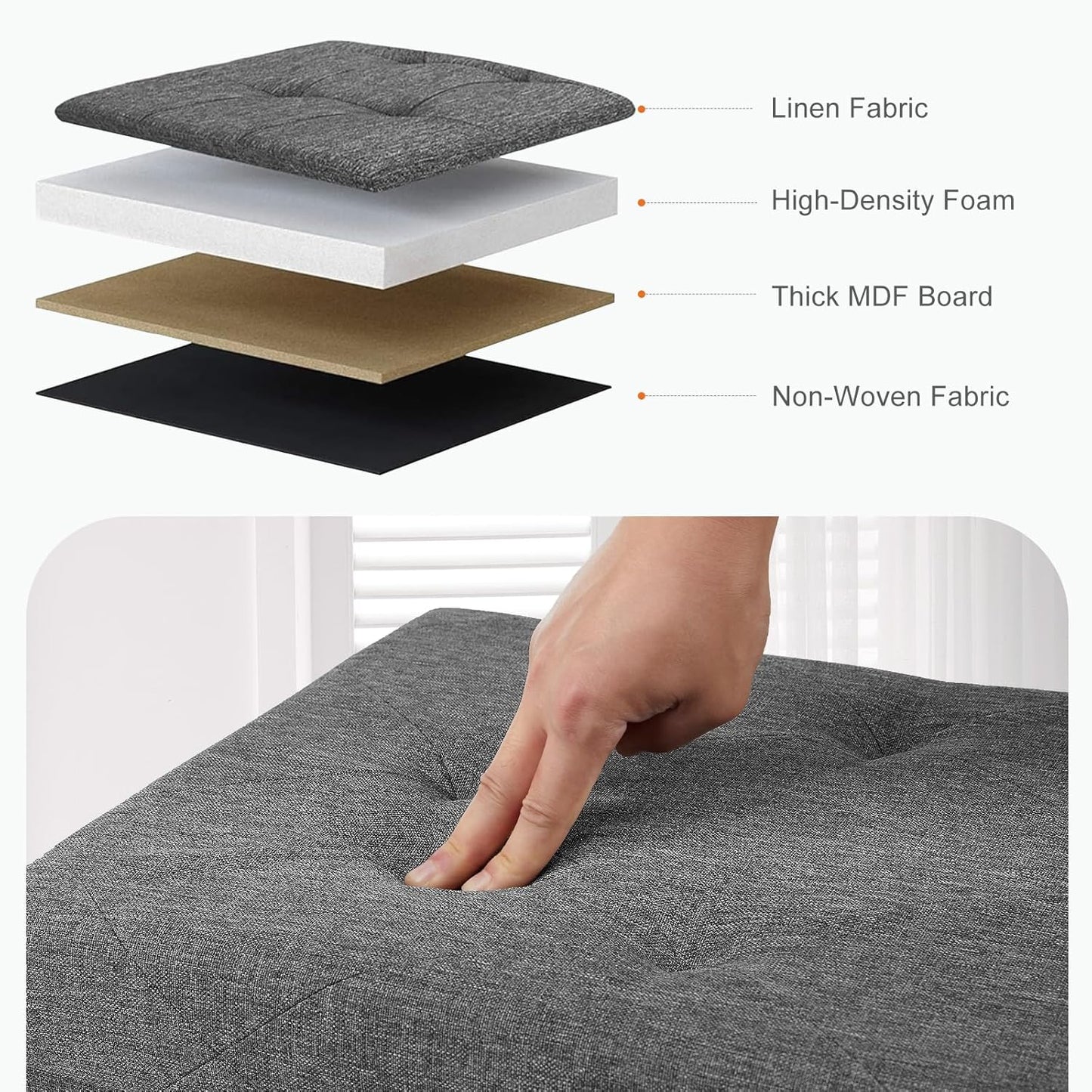 Sweetcrispy 43in Foldable Storage Ottoman, Storage Chest for Bedroom End of Bed, Large Ottoman Bench Foot Rest Stool with Padded Seat for Entryway Living Room, Support 660lbs 154L-Linen Cloth Grey