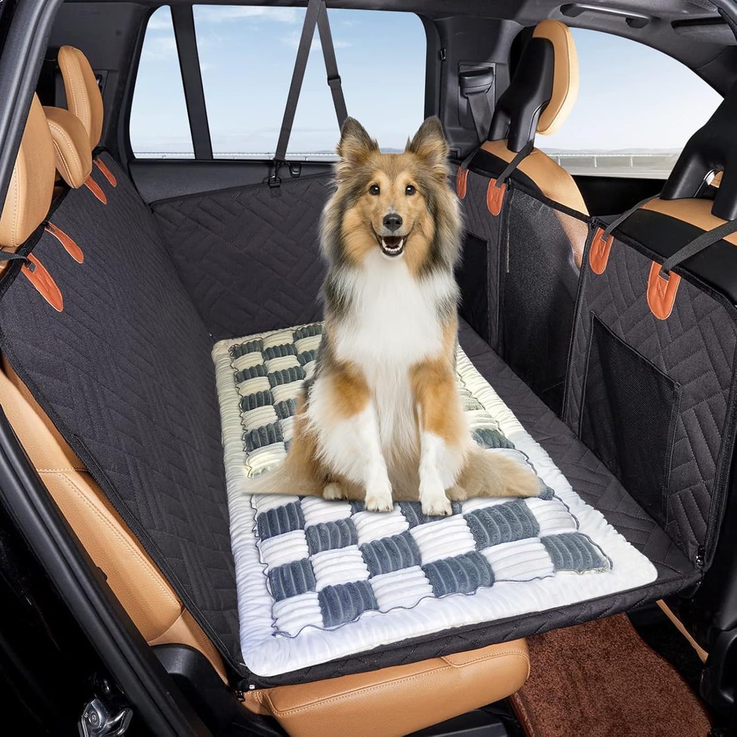 VClife Plaid Dog Car Bed Mat, Non-Slip Backseat Extender Pet Blanket, Washable Dog Bed Mat for SUVs, Sedans & Small Trucks, Portable Travel Pad for Dogs, Wear Resistant, Pet Friendly, Gray, 59"×27.6"