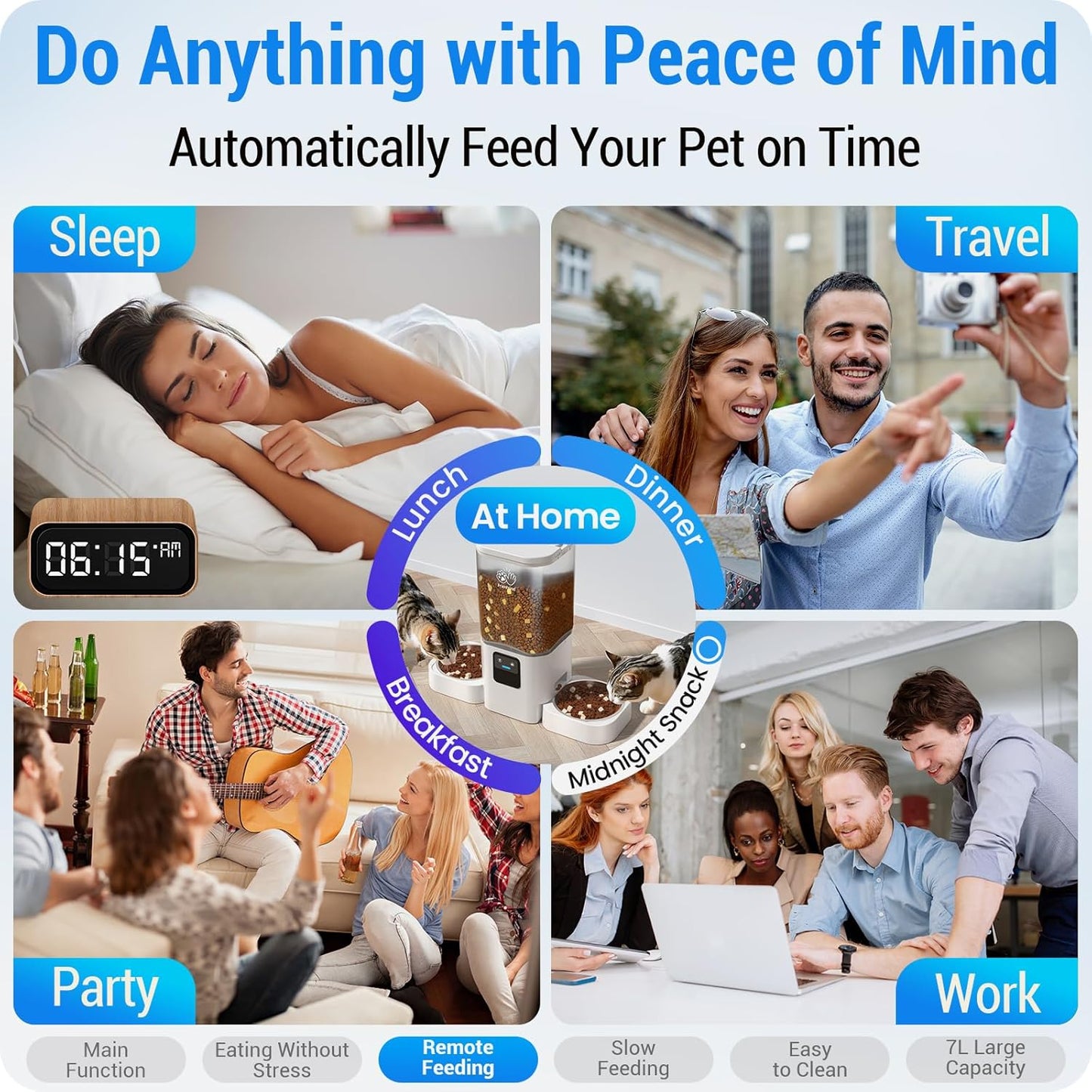 Automatic Cat Feeders 2 Cat with Slow Feed: Dual Automatic Dog Feeder with 5G WiFi, cat Food Dispenser with Alexa for Multiple Pets, Detachable for Easy Clean - 29 Cup（7L Large Capacity）