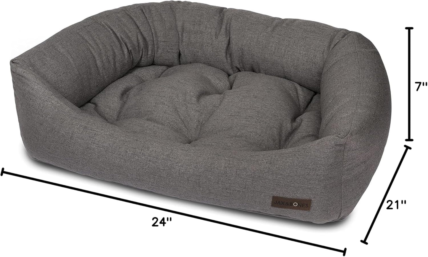 Jax & Bones Dog Napper - Lark Graphite Machine Washable Bed for Dogs - Extra Heavy Duty Bolstered Sides - Small Grey Dog Mat | 24 x 21 Inches