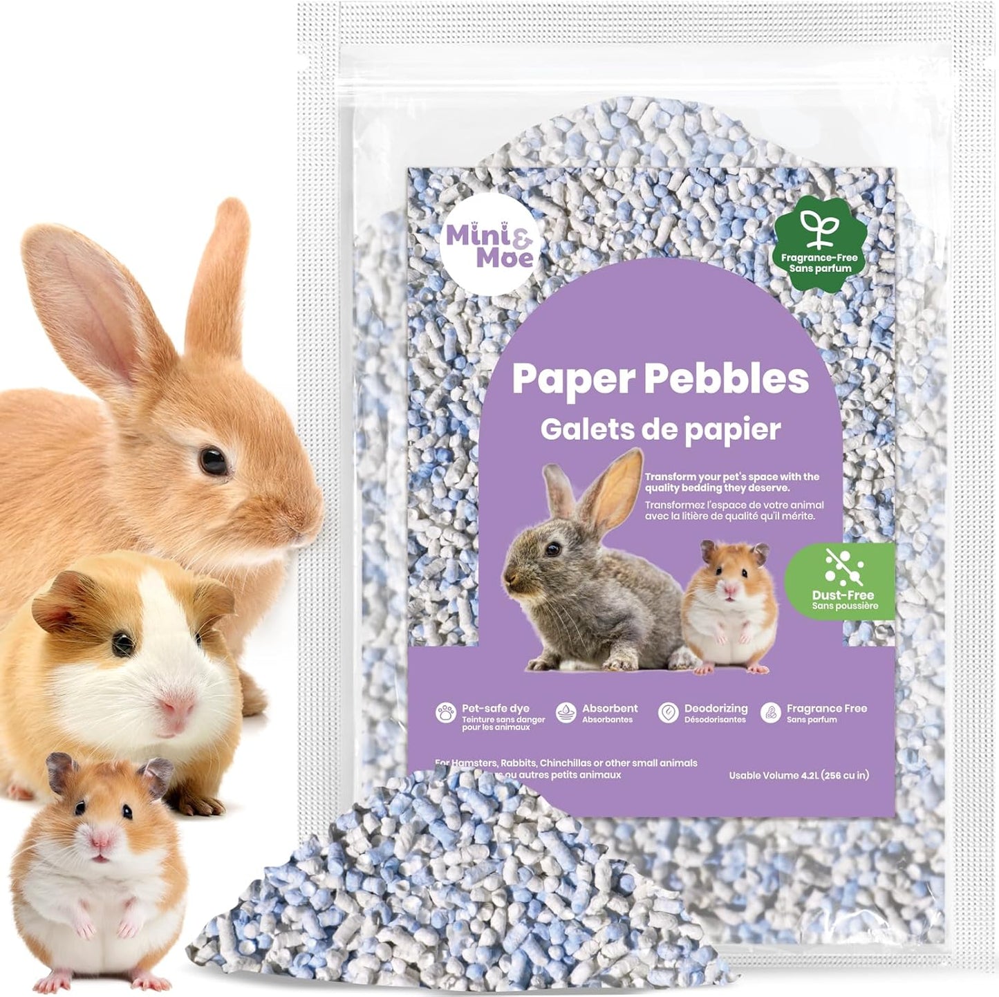 mini&moe Rabbit Bedding Guinea Pig Bedding Paper Pellet Bedding: Odor Control & Moisture Absorbent Natural Paper Pellet Bedding - for Small Animal Guinea Pigs, Rabbits,Hamsters Bedding 3.96lb